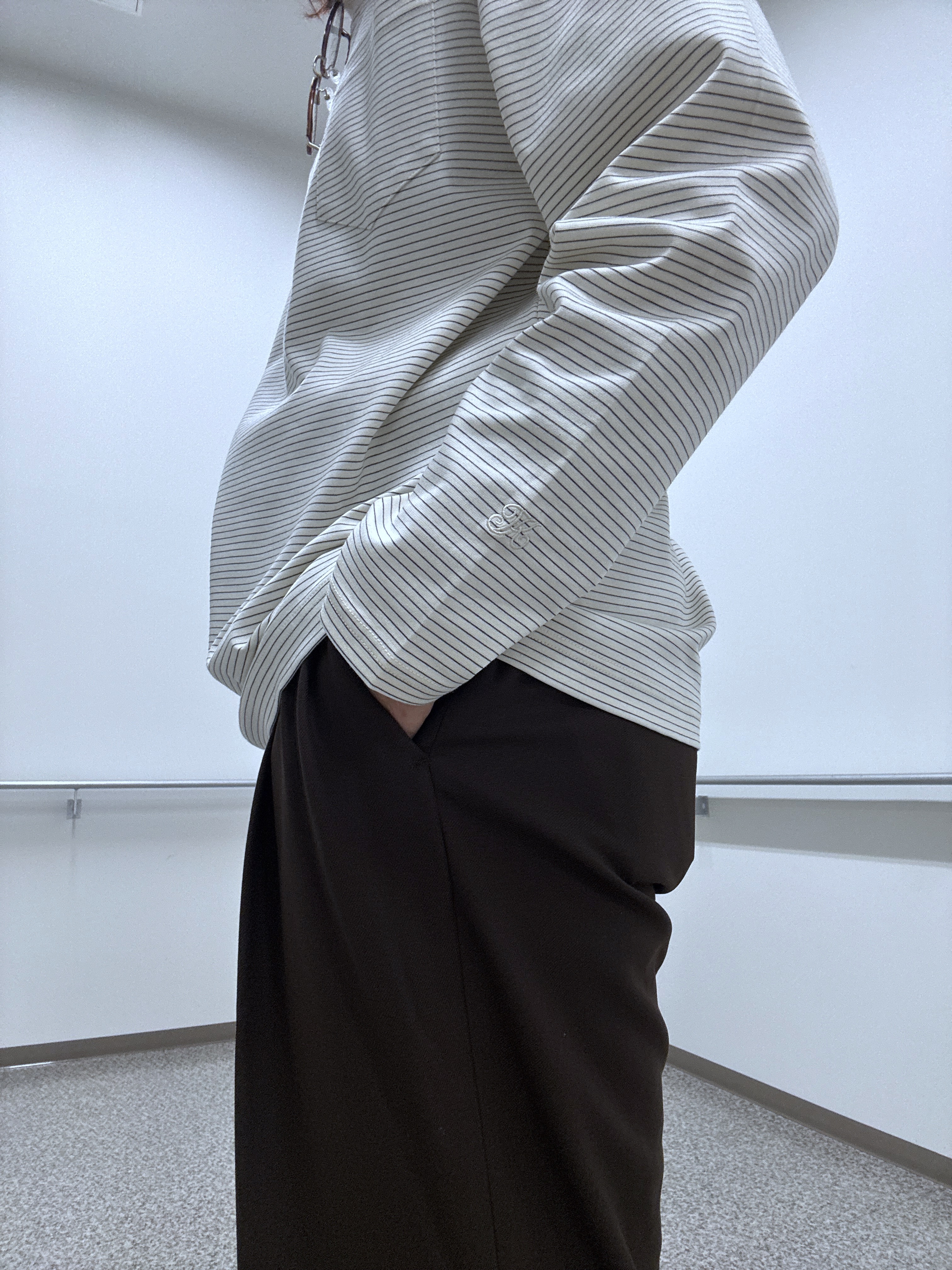 おーのさんの「TAKEO KIKUCHI｜シルケット ボーダー 長袖 Tシャツ」を使ったコーディネート