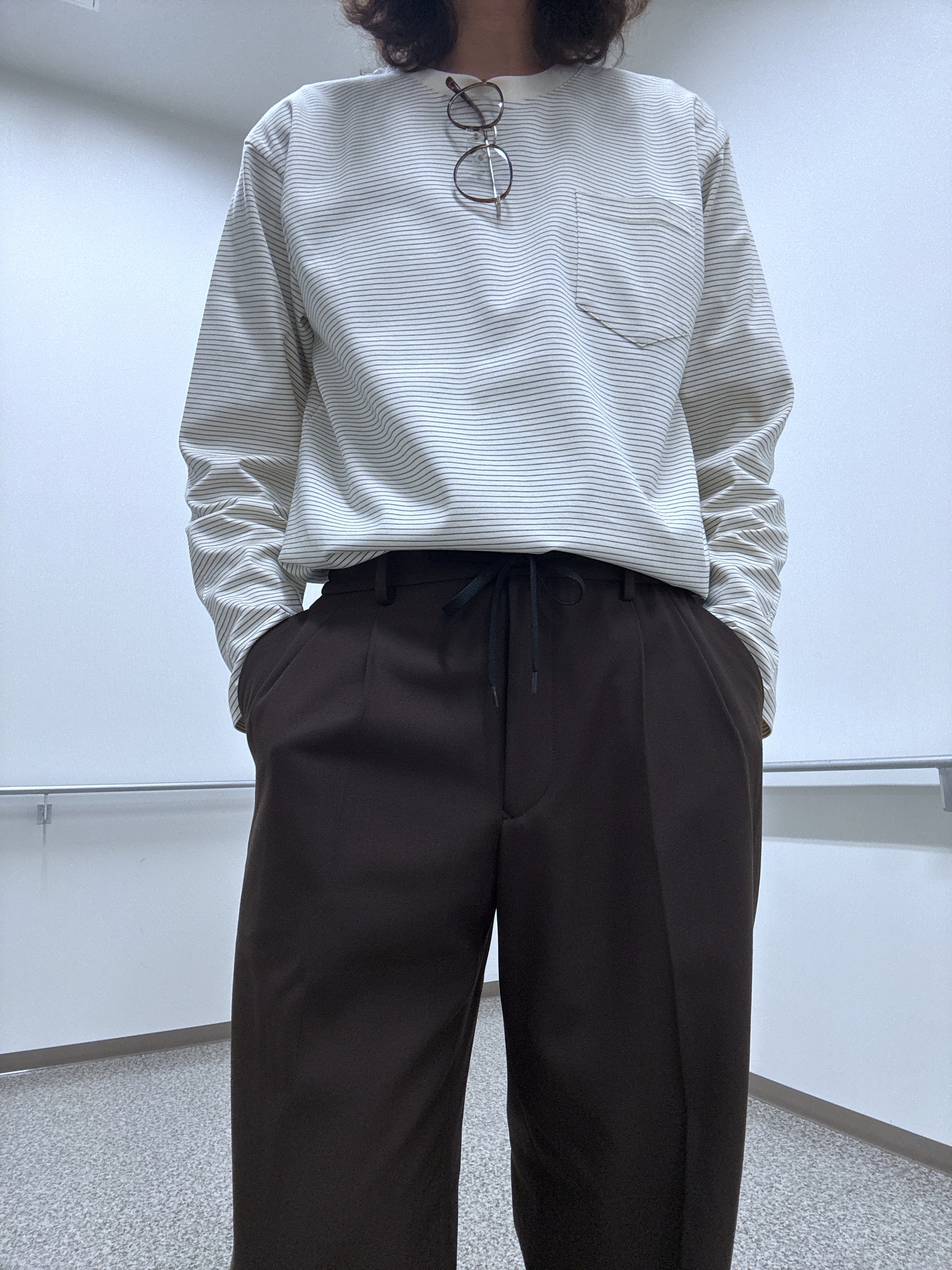 おーのさんの「TAKEO KIKUCHI｜シルケット ボーダー 長袖 Tシャツ」を使ったコーディネート