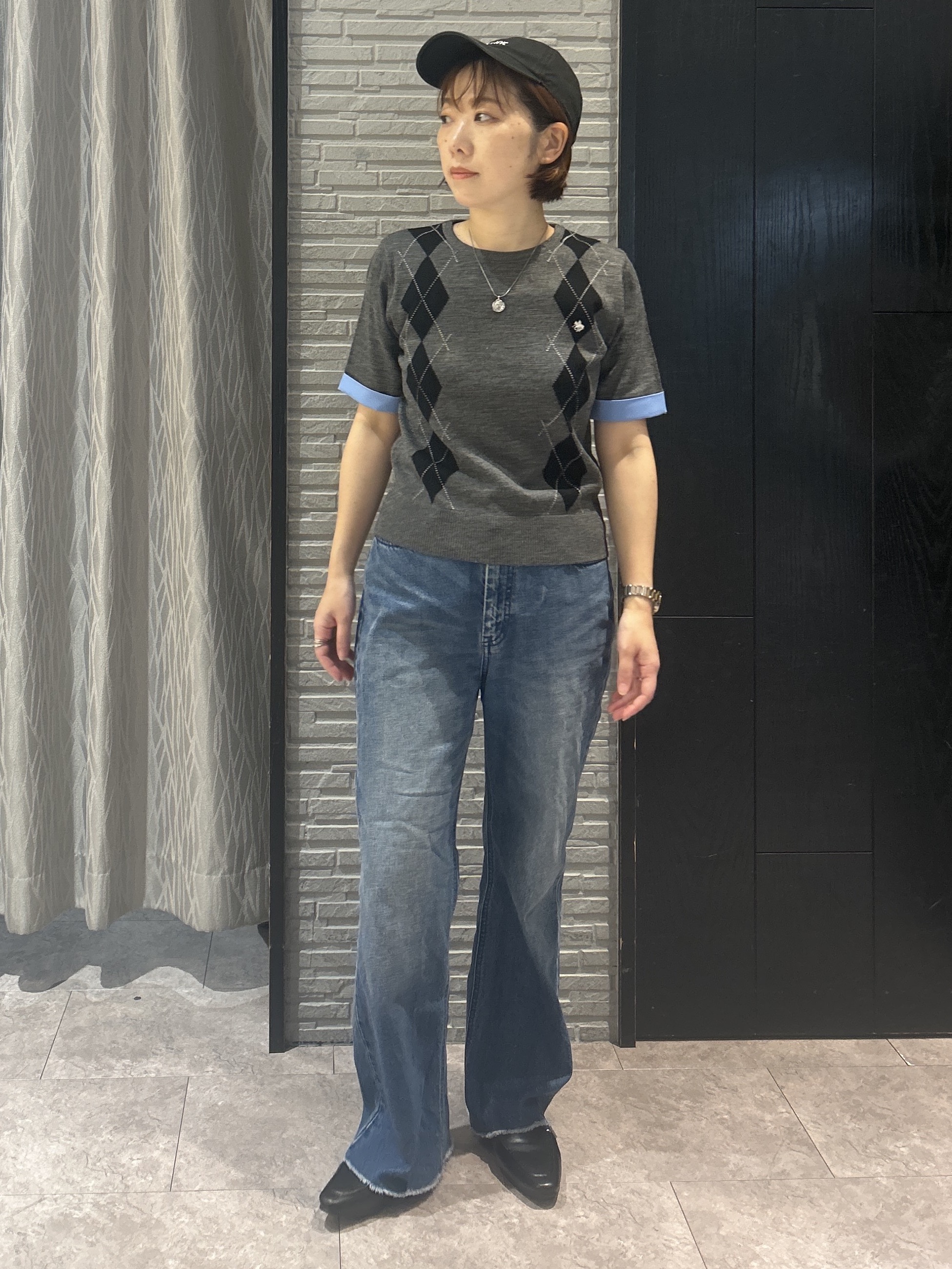 ga_riさんの「THE SHOP TK｜POLO BCS/アーガイル5分袖ニット」を使ったコーディネート