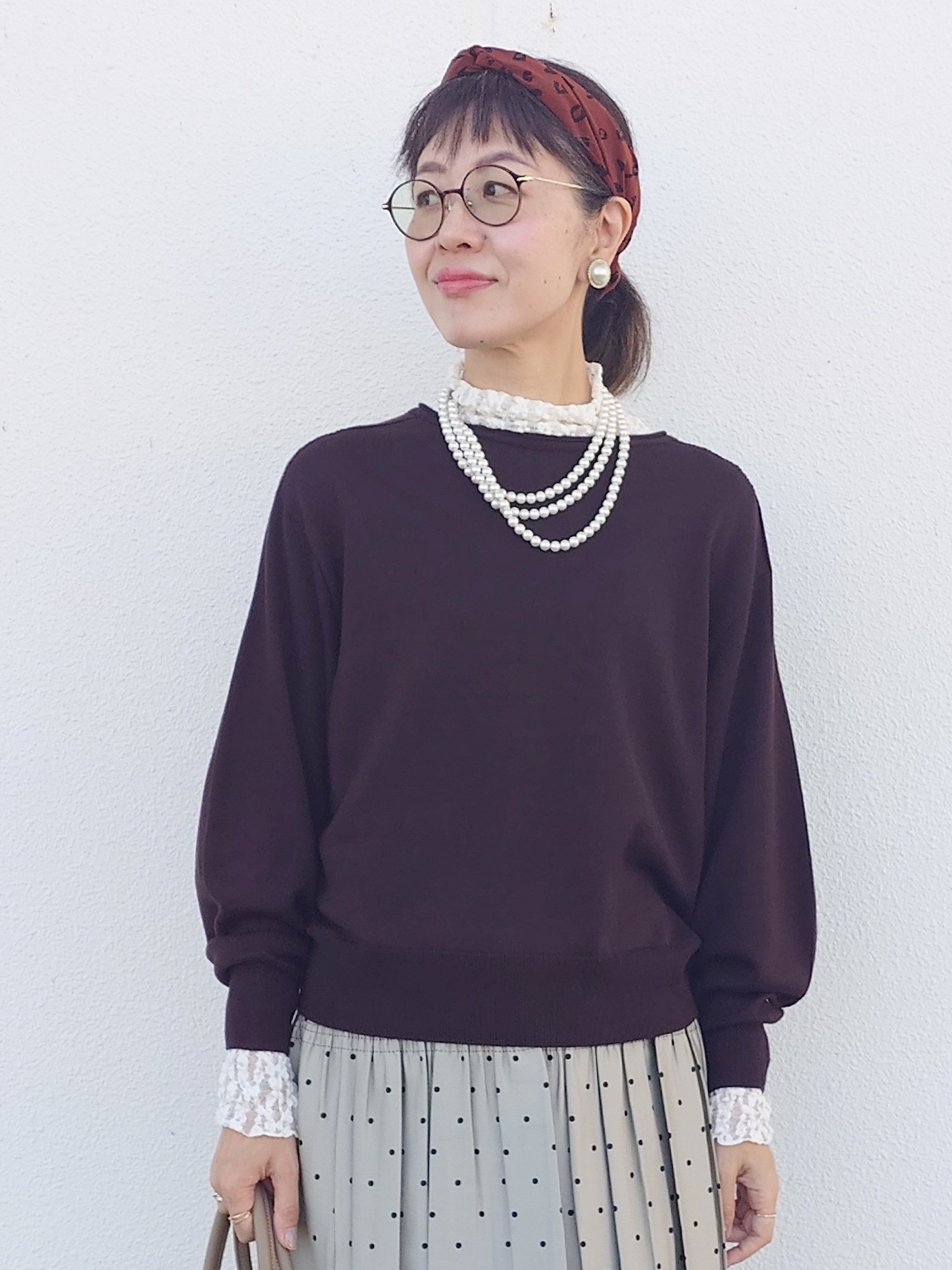 MUTSUKOさんの「UNTITLED｜【大人の抜け感/8色展開】ボリュームスリーブニットプルオーバー」を使ったコーディネート
