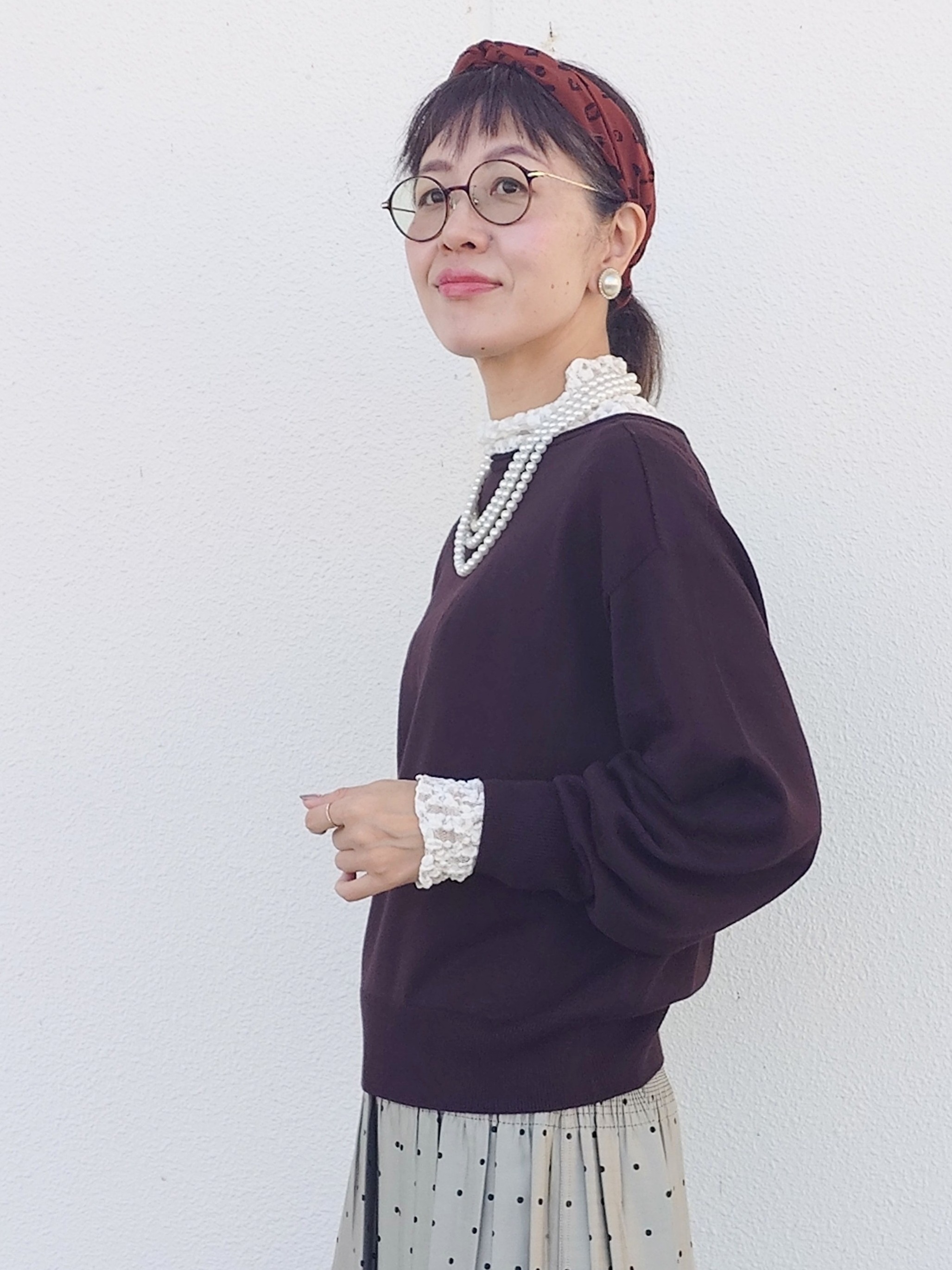 MUTSUKOさんの「UNTITLED｜【大人の抜け感/8色展開】ボリュームスリーブニットプルオーバー」を使ったコーディネート