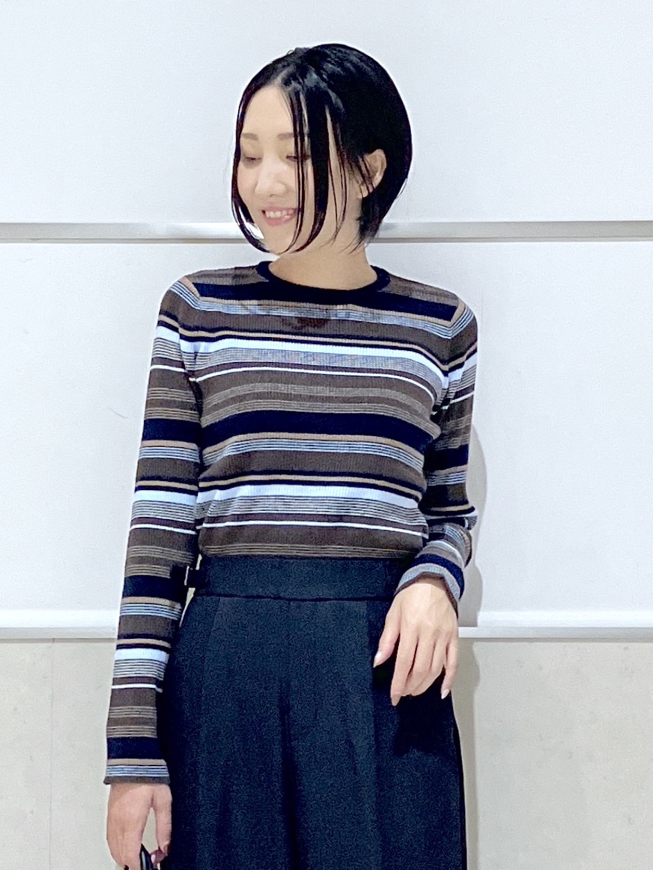 eriko さんの「Dessin｜【洗濯機OK】マルチボーダーニット」を使ったコーディネート