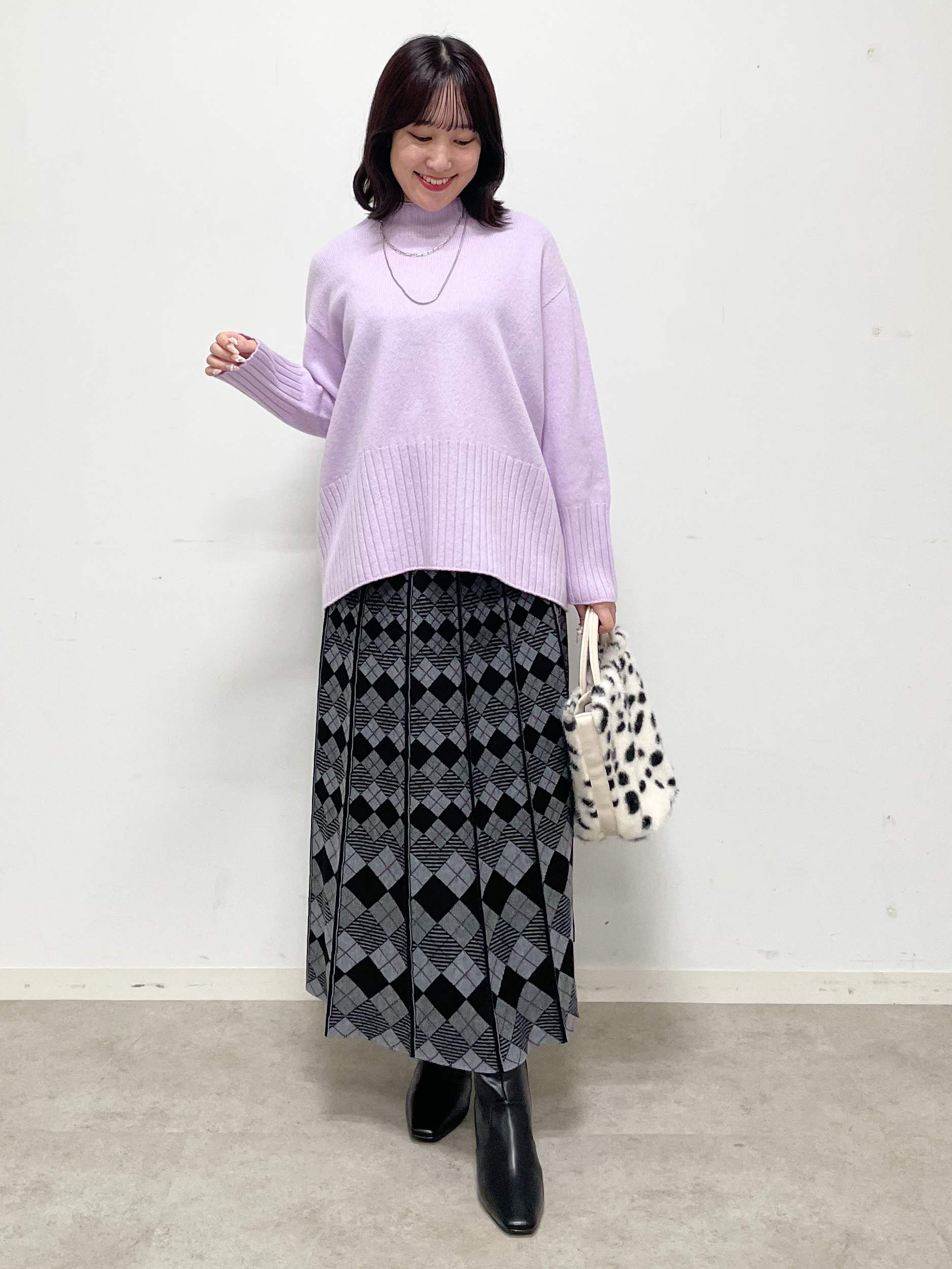 yukariさんの「Reflect｜【セットアップ可／アーガイル柄】ニットスカート」を使ったコーディネート