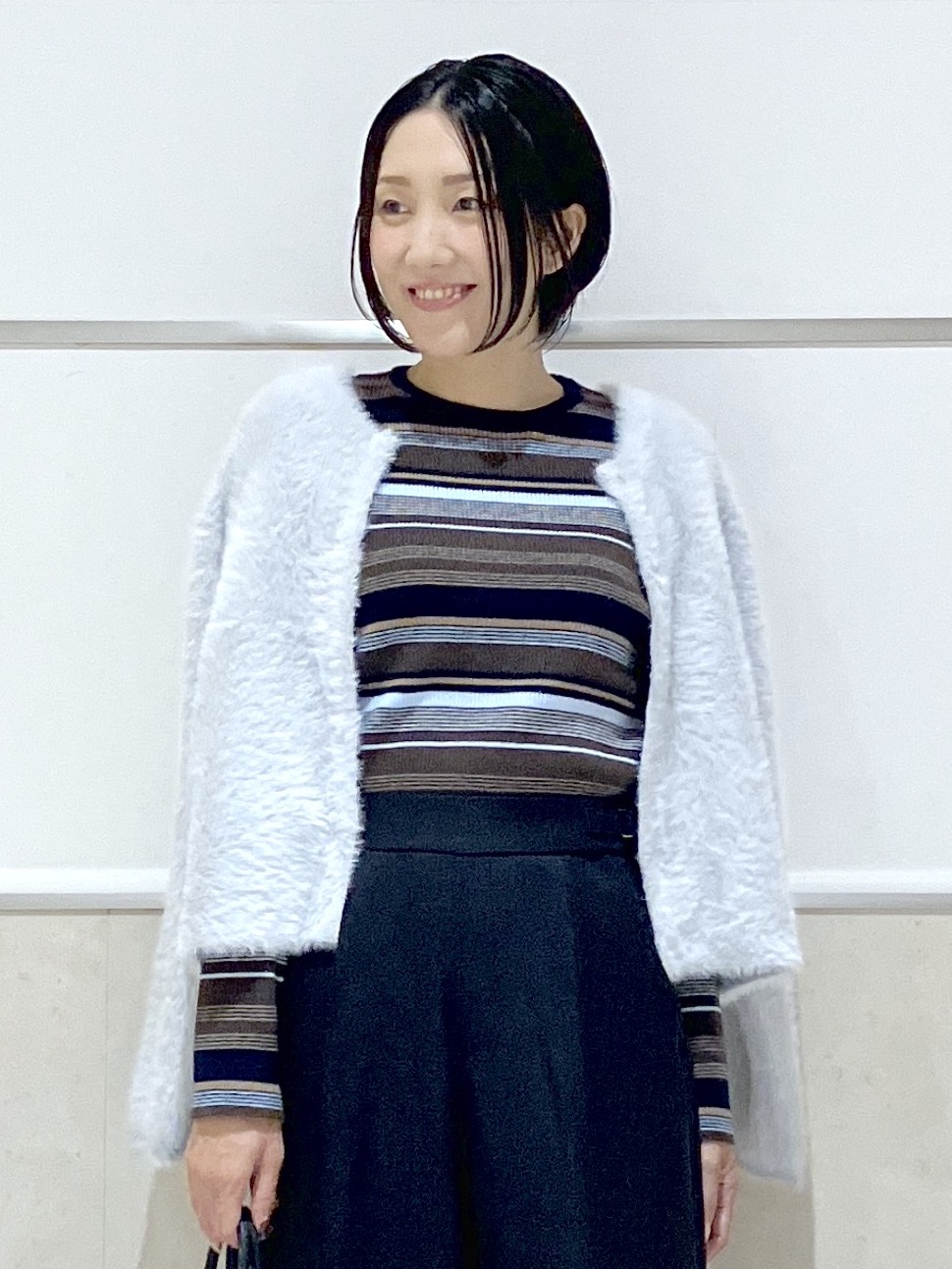 eriko さんの「Dessin｜【洗濯機OK】マルチボーダーニット」を使ったコーディネート