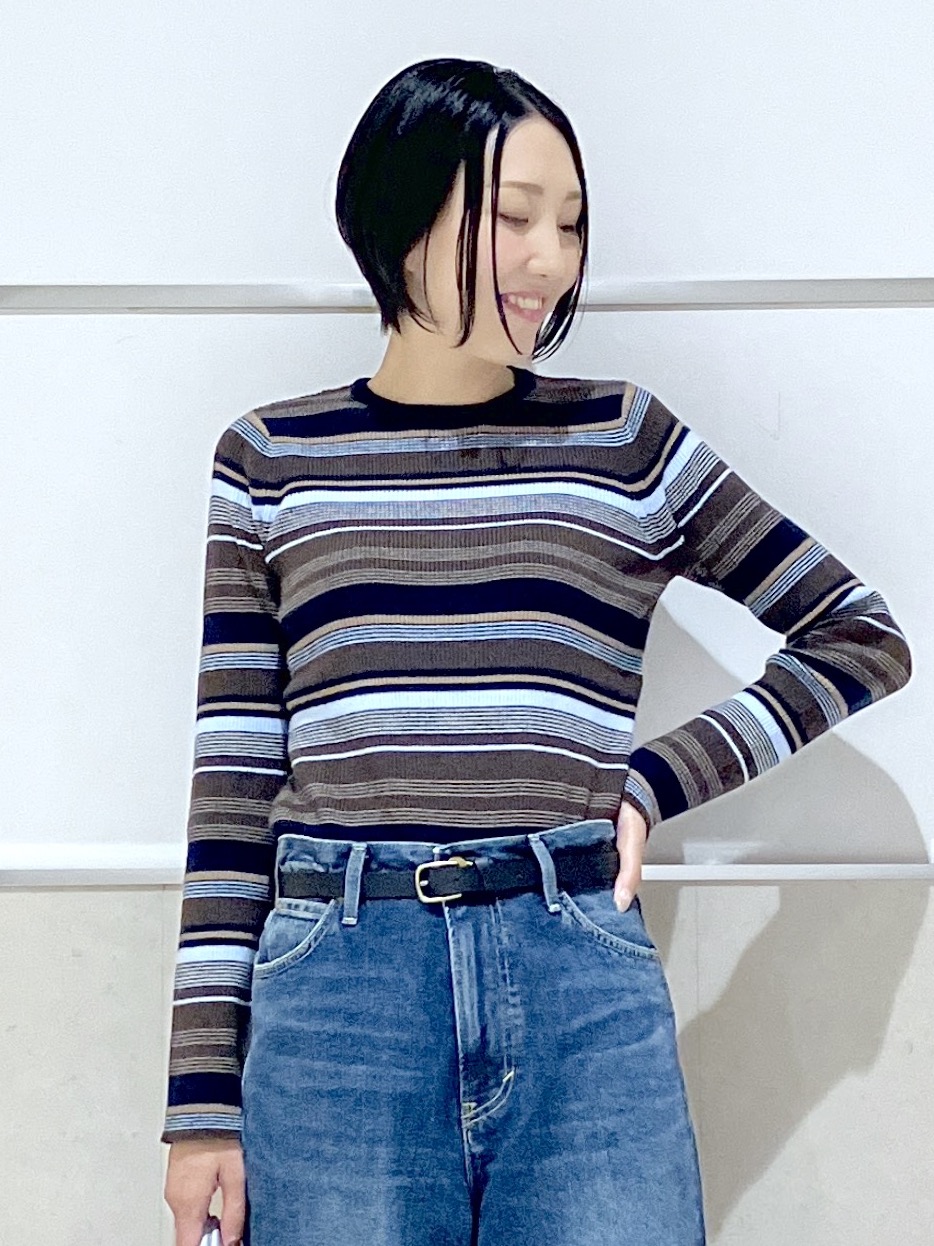 eriko さんの「Dessin｜【洗濯機OK】マルチボーダーニット」を使ったコーディネート