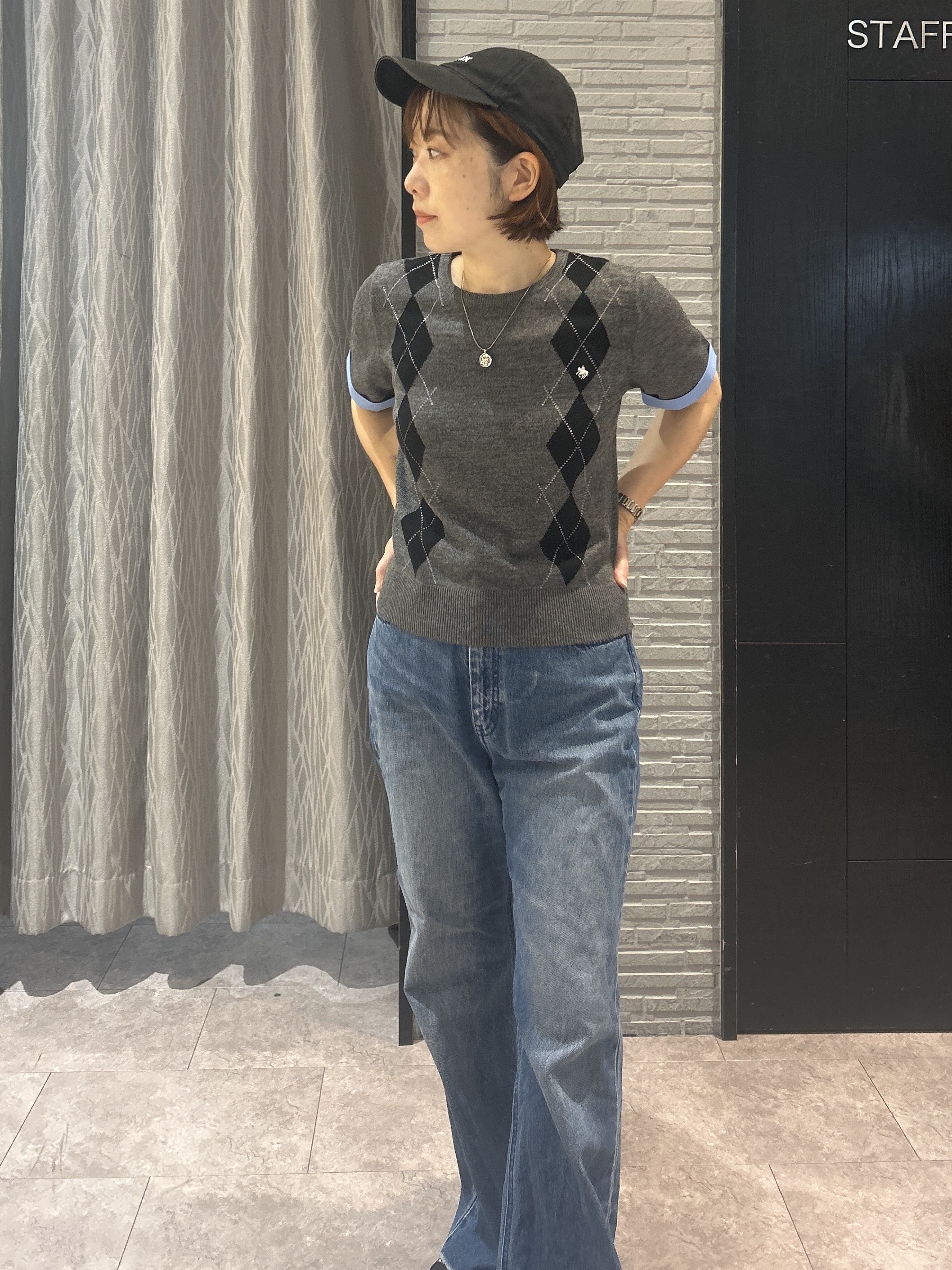 ga_riさんの「THE SHOP TK｜POLO BCS/アーガイル5分袖ニット」を使ったコーディネート