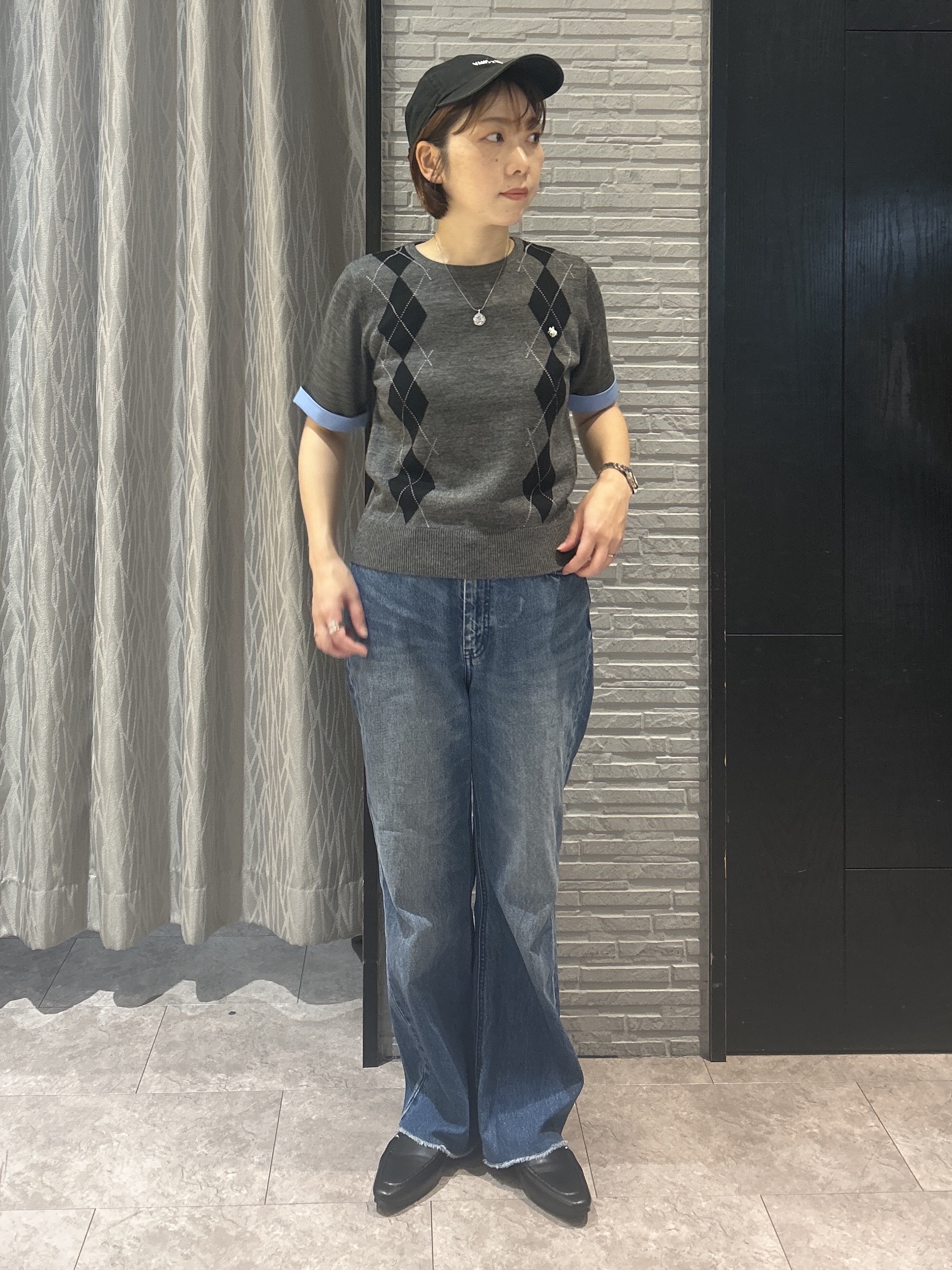 ga_riさんの「THE SHOP TK｜POLO BCS/アーガイル5分袖ニット」を使ったコーディネート
