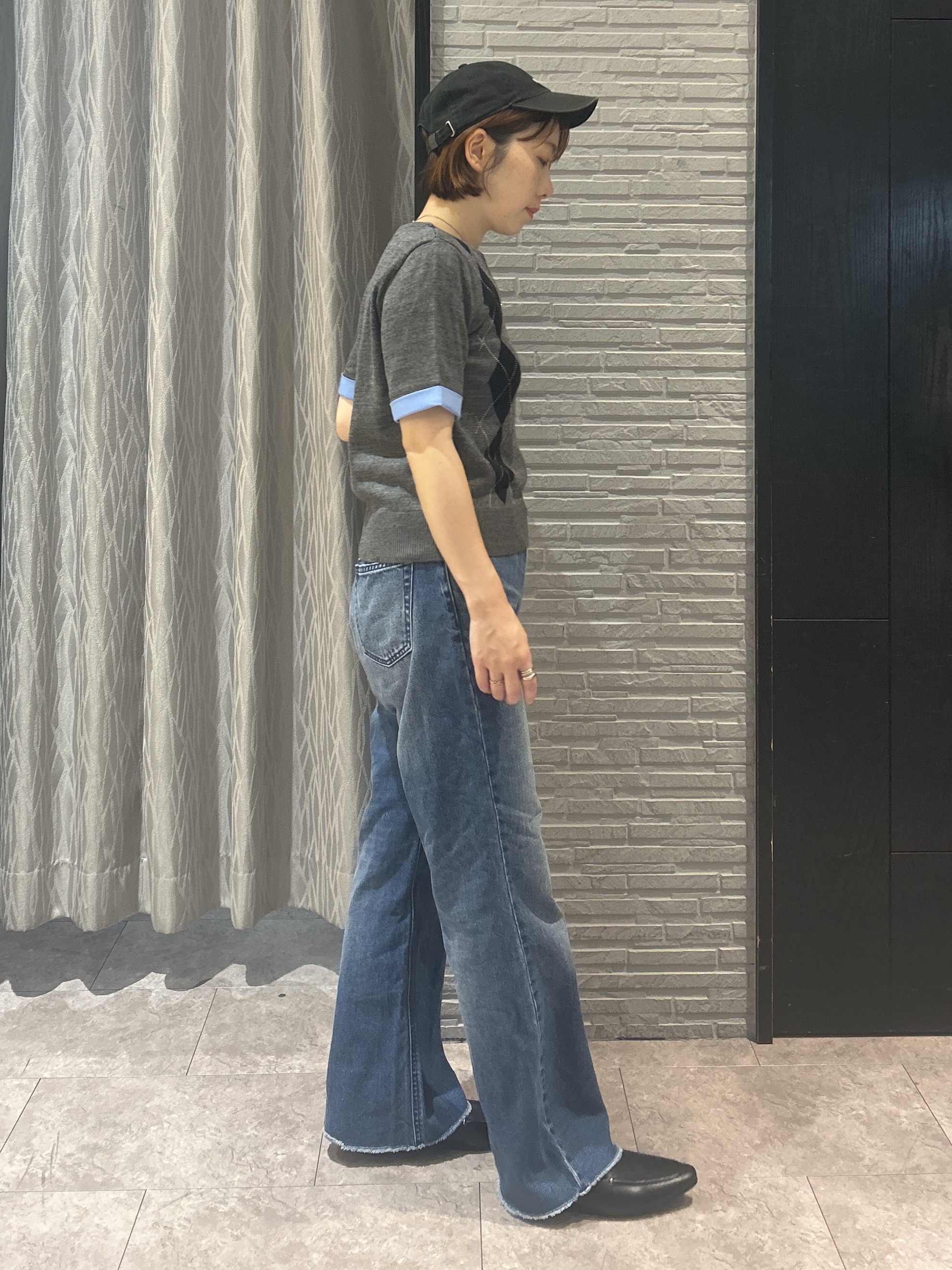 ga_riさんの「THE SHOP TK｜POLO BCS/アーガイル5分袖ニット」を使ったコーディネート