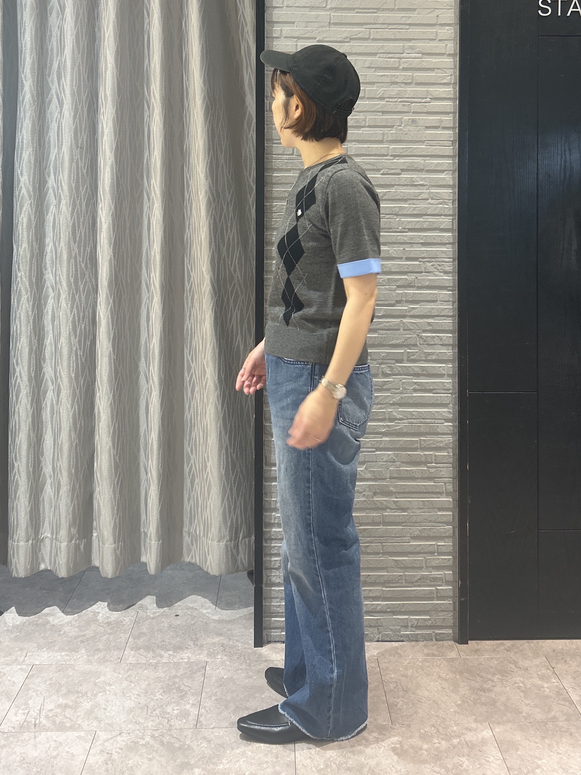 ga_riさんの「THE SHOP TK｜POLO BCS/アーガイル5分袖ニット」を使ったコーディネート