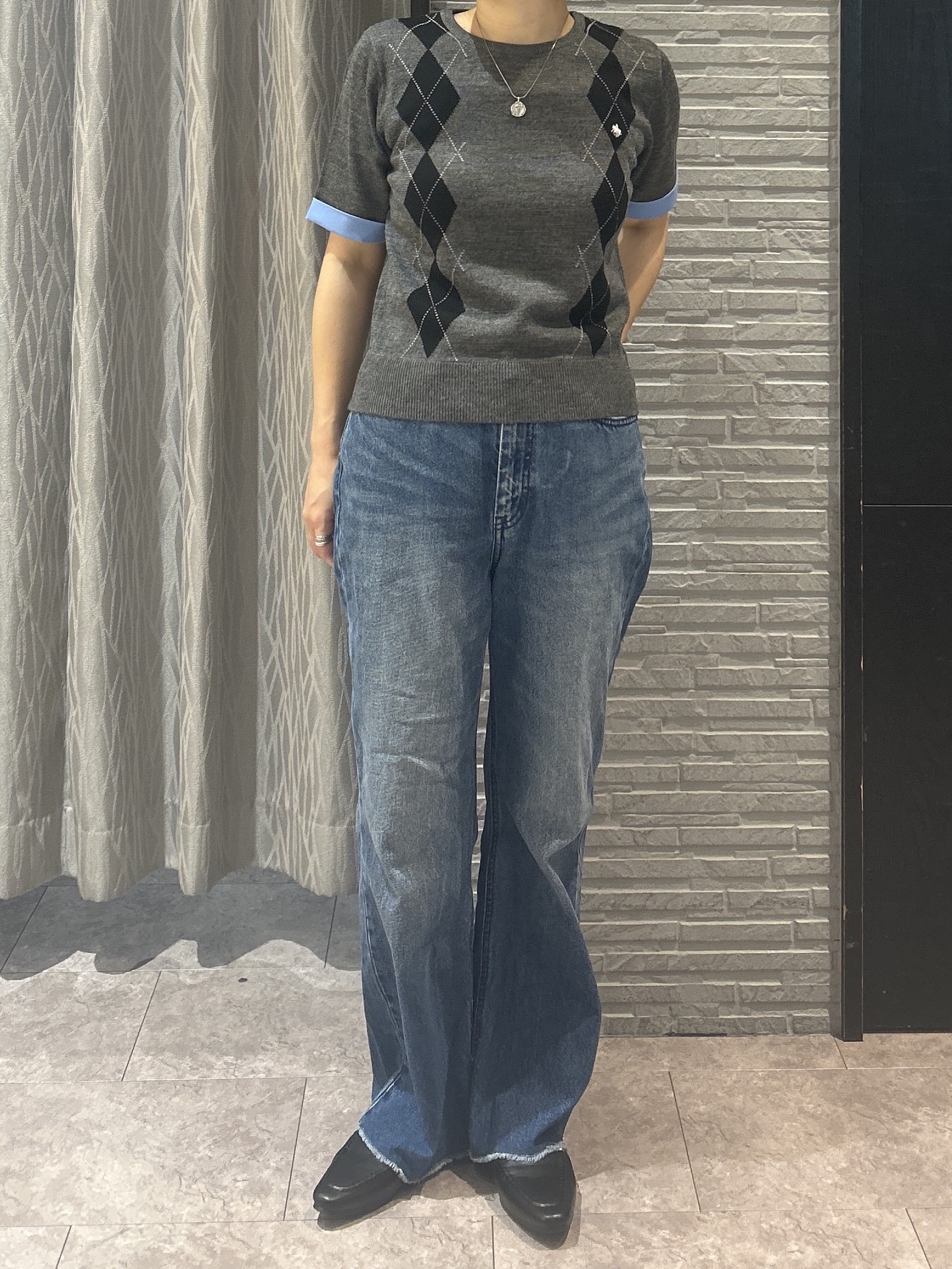 ga_riさんの「THE SHOP TK｜POLO BCS/アーガイル5分袖ニット」を使ったコーディネート