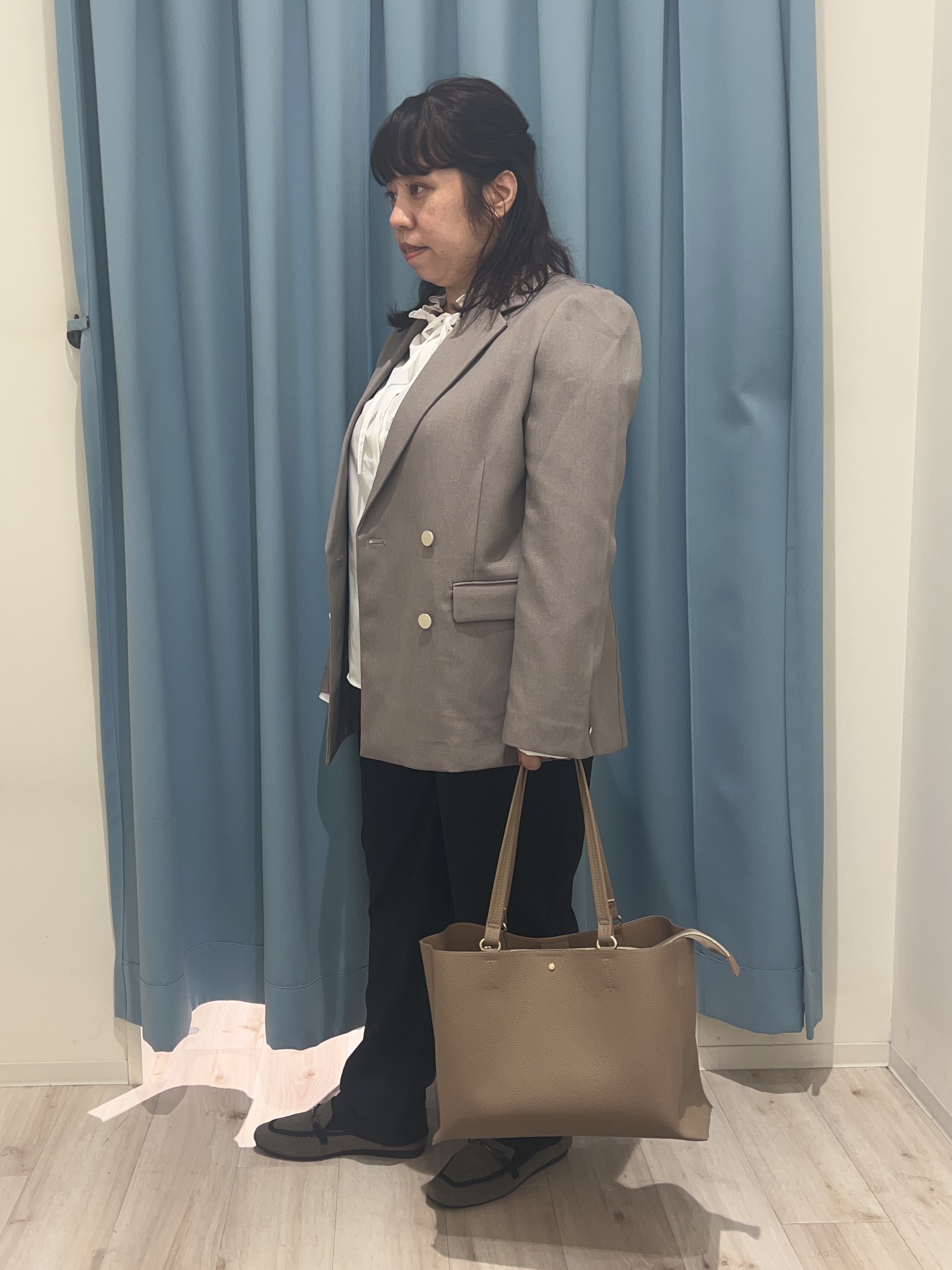くーさんの「SHOO･LA･RUE｜【セットアップ可/通勤/洗濯機可/SS-LL】オンオフ使える ダブルブレストジャケット」を使ったコーディネート