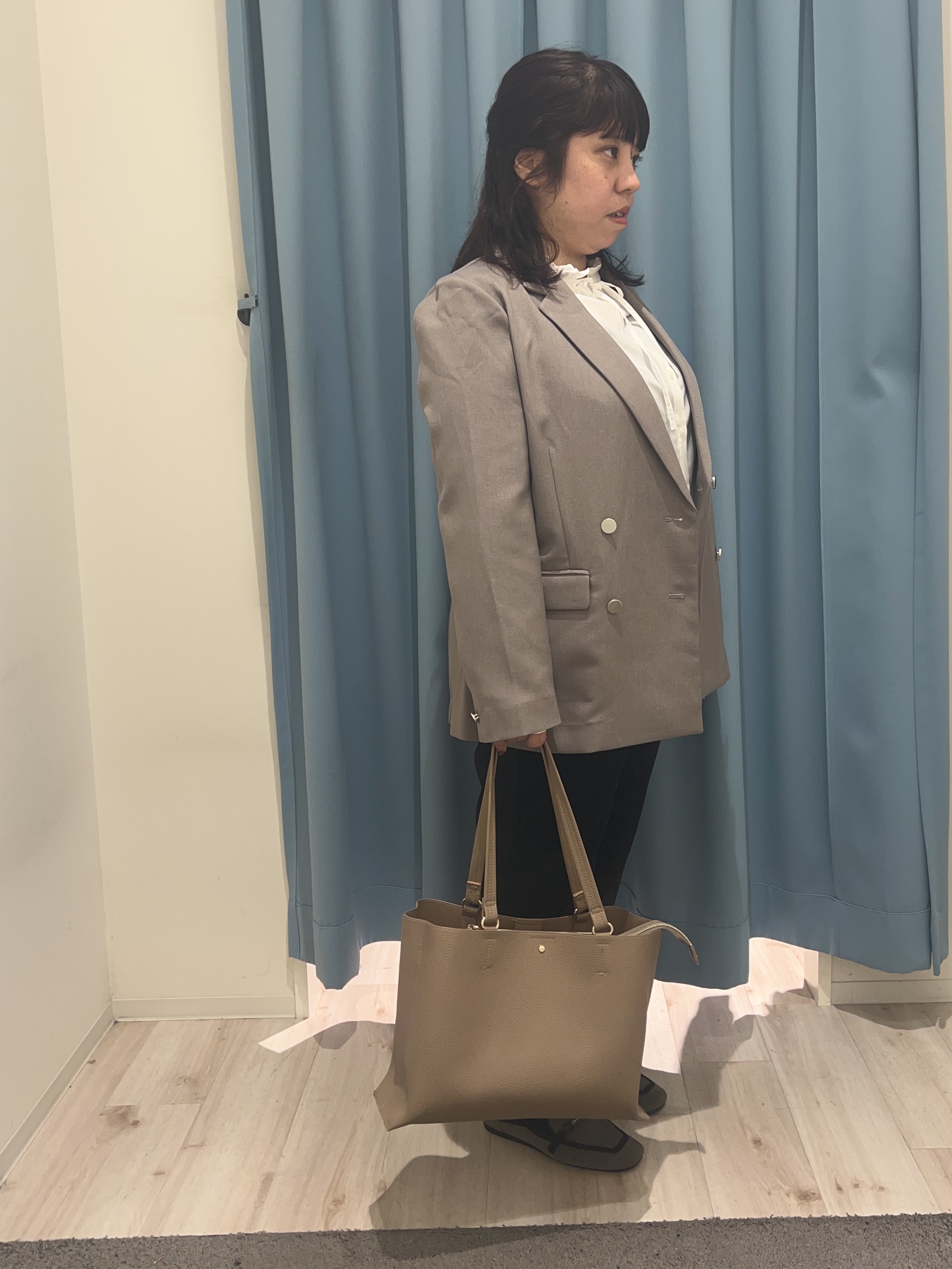 くーさんの「SHOO･LA･RUE｜【セットアップ可/通勤/洗濯機可/SS-LL】オンオフ使える ダブルブレストジャケット」を使ったコーディネート