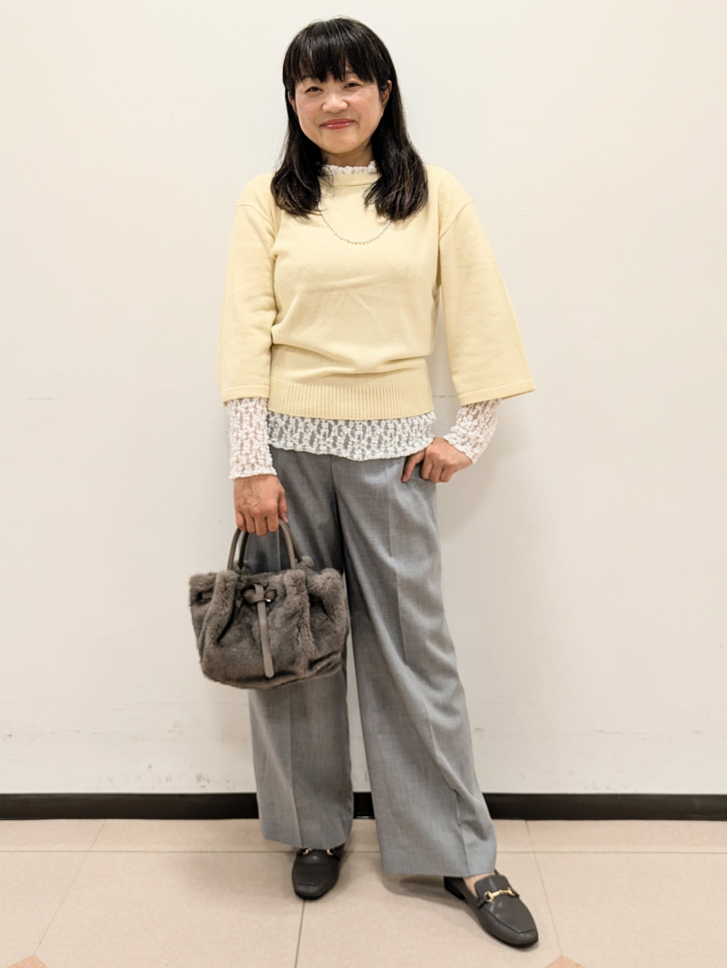 ともさんの「UNTITLED｜【アンサンブル可/手洗い可】杢調プルオーバーニット」を使ったコーディネート
