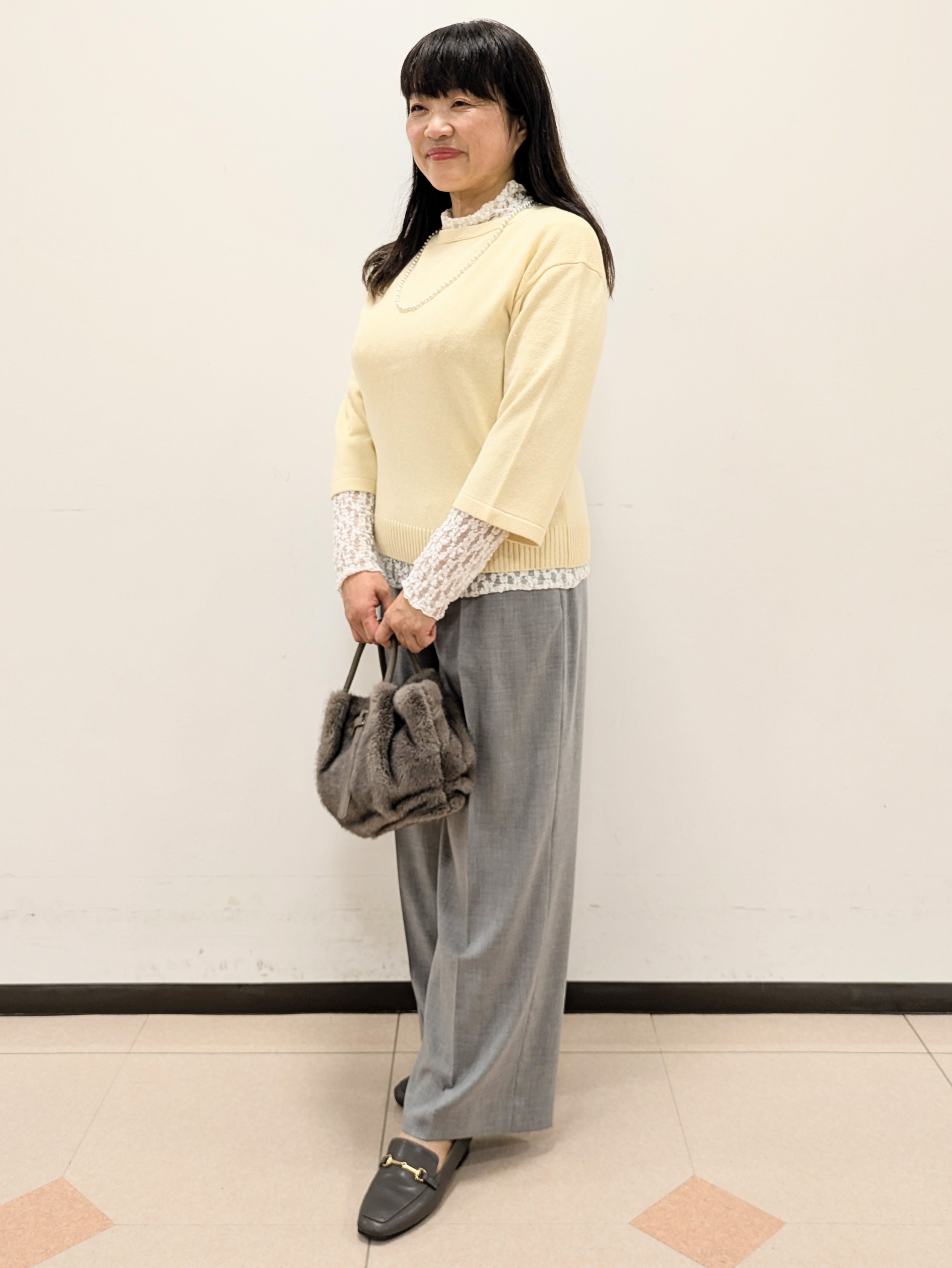 ともさんの「UNTITLED｜【アンサンブル可/手洗い可】杢調プルオーバーニット」を使ったコーディネート