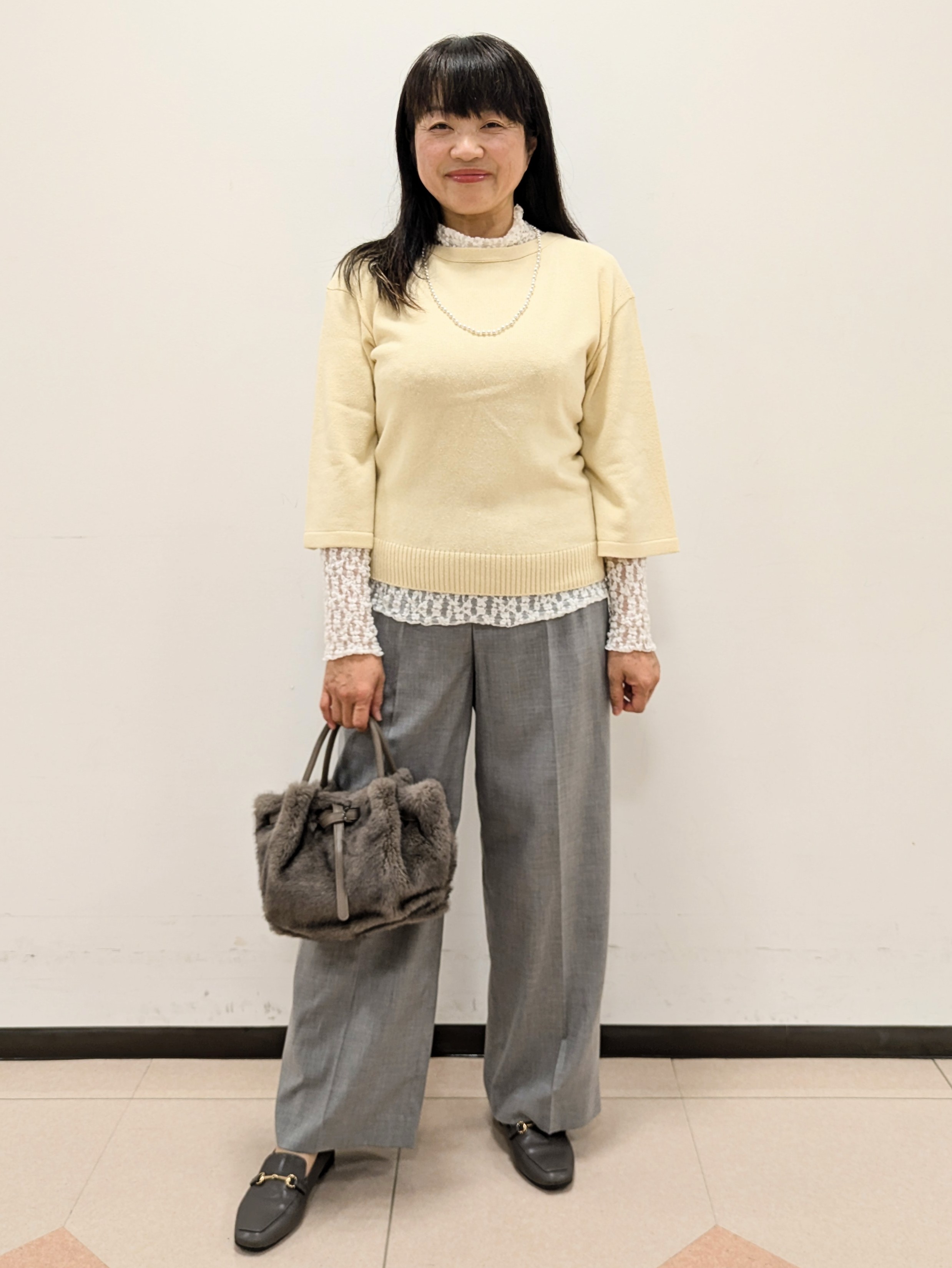ともさんの「UNTITLED｜【アンサンブル可/手洗い可】杢調プルオーバーニット」を使ったコーディネート