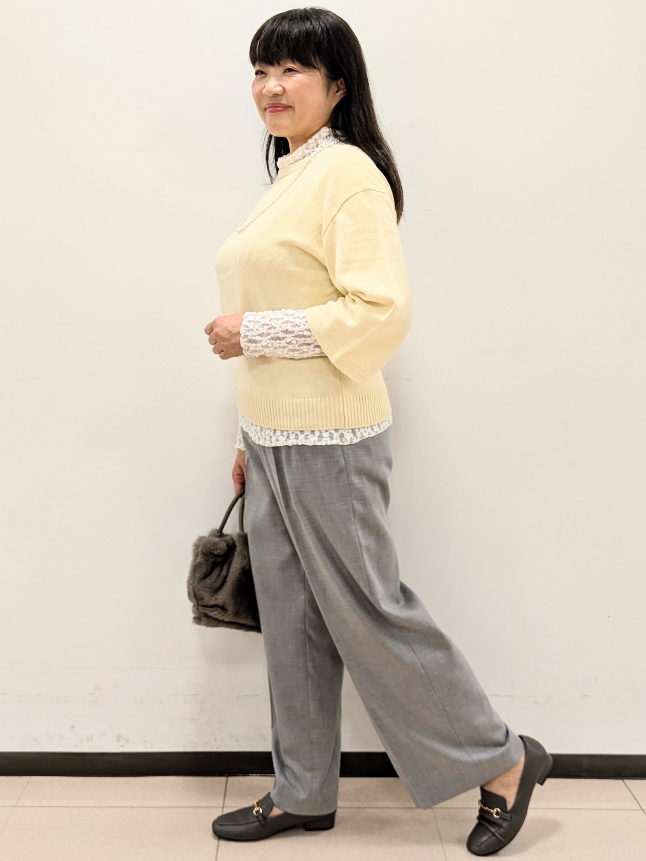 ともさんの「UNTITLED｜【アンサンブル可/手洗い可】杢調プルオーバーニット」を使ったコーディネート