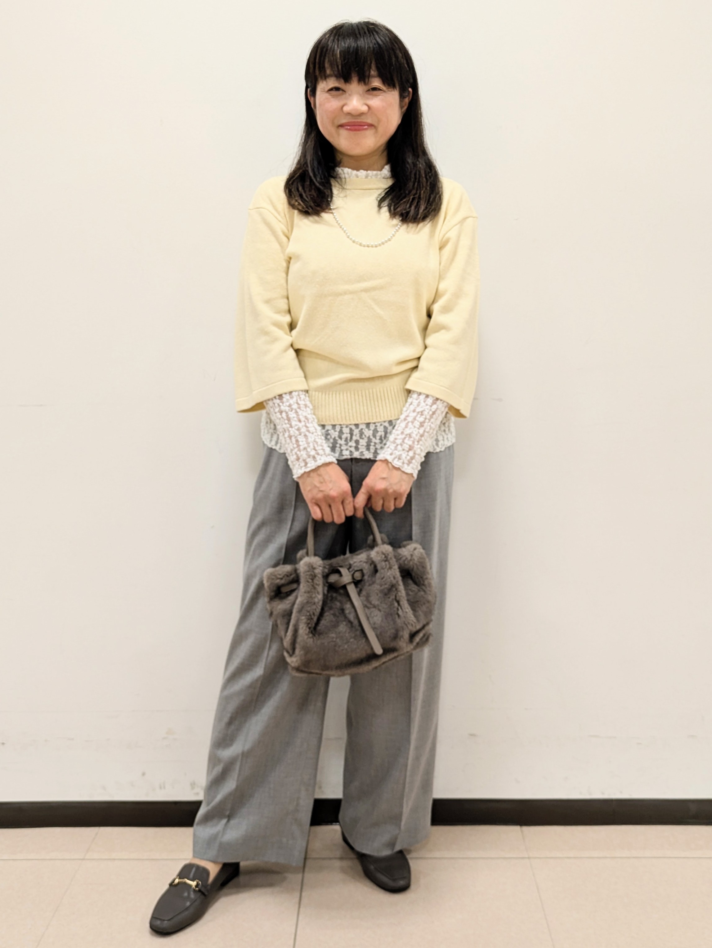 ともさんの「UNTITLED｜【アンサンブル可/手洗い可】杢調プルオーバーニット」を使ったコーディネート