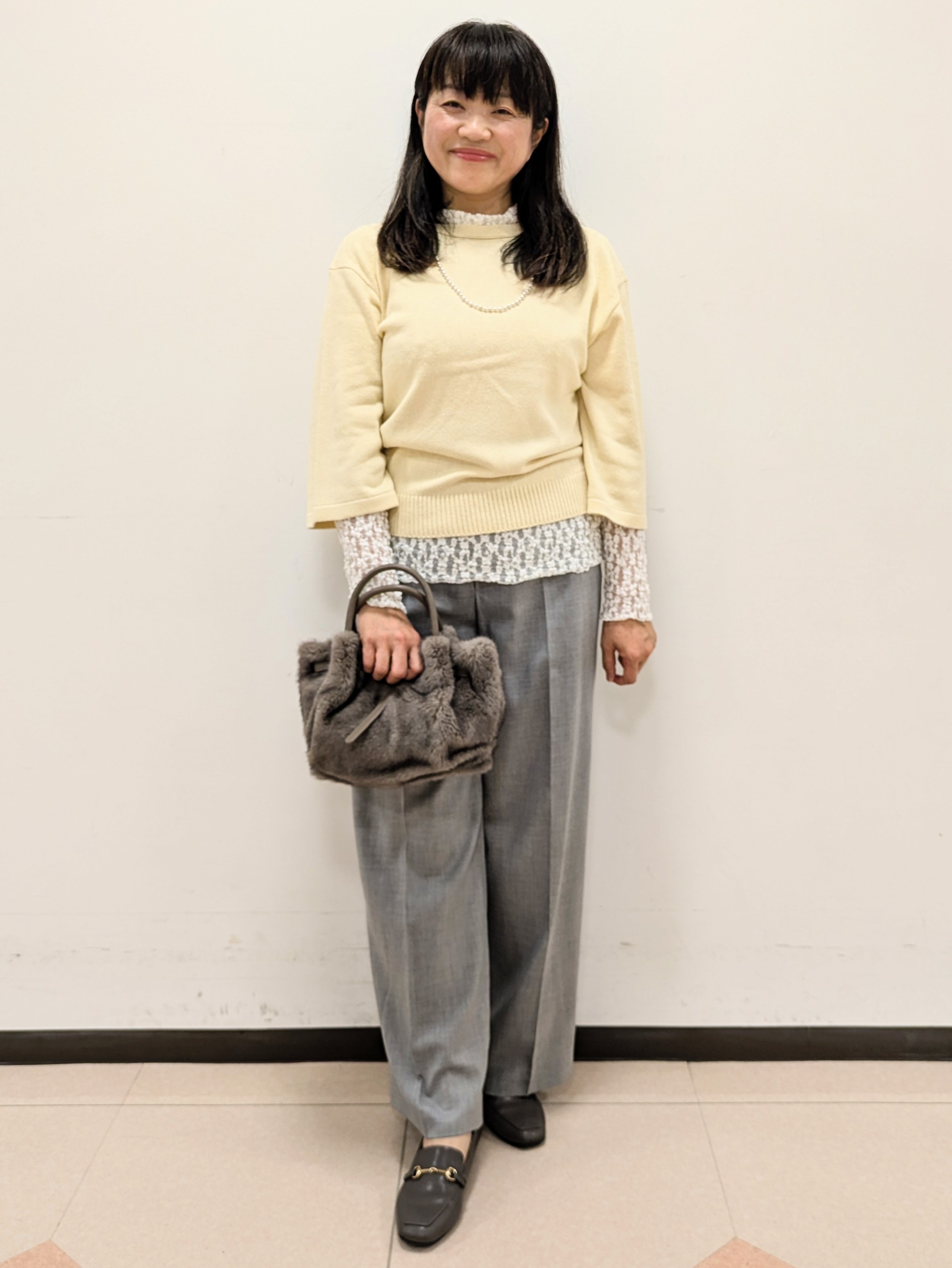 ともさんの「UNTITLED｜【アンサンブル可/手洗い可】杢調プルオーバーニット」を使ったコーディネート