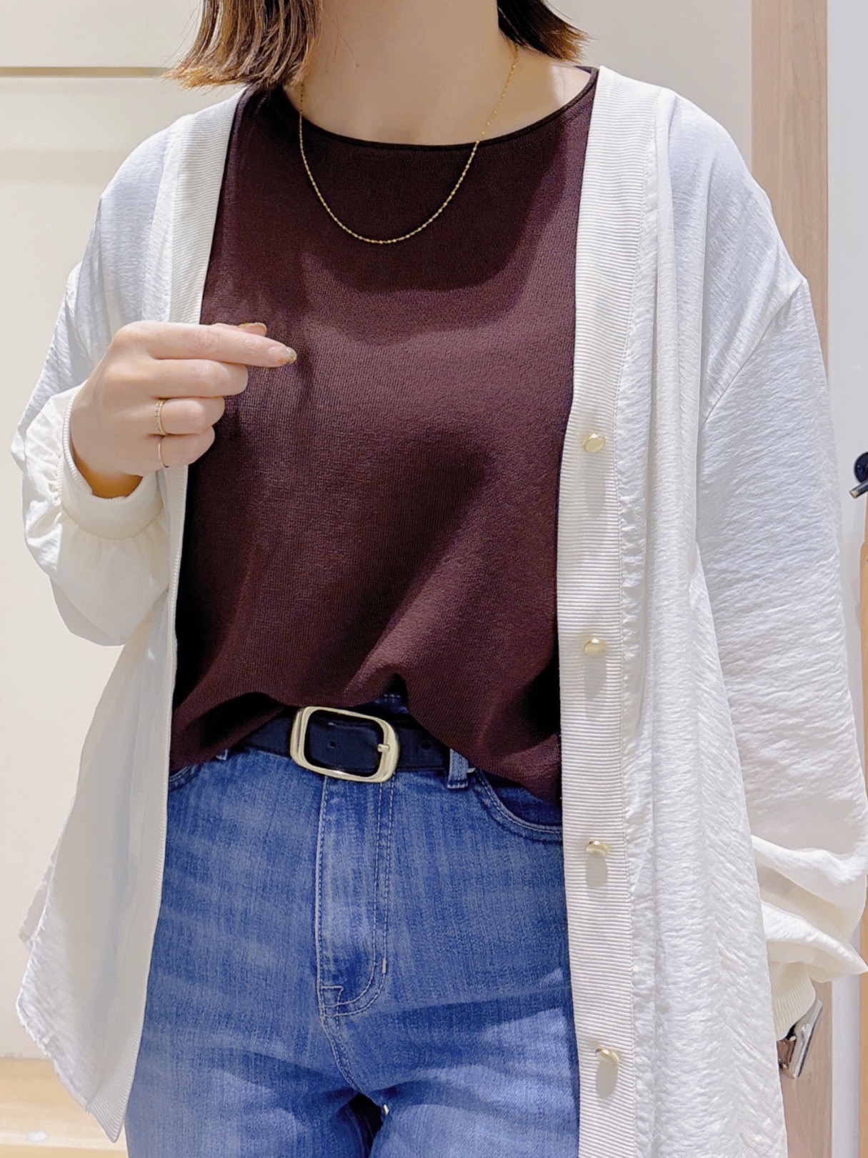 MIYUさんの「grove｜シアーシャツカーディガン」を使ったコーディネート
