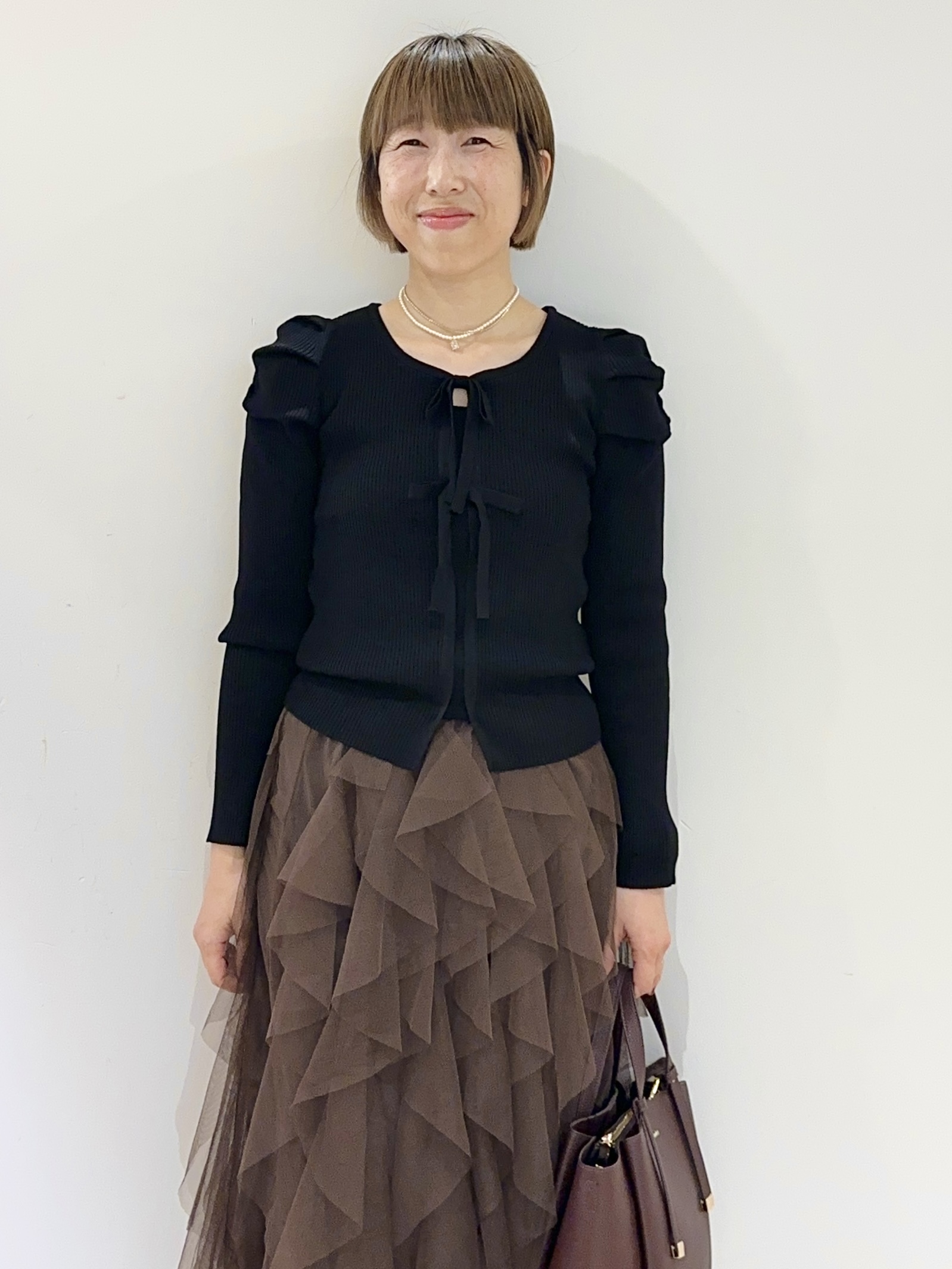Hana...eさんの「index｜【植草美幸先生が指南する好印象スタイル】レイヤードリボンギャザースリーブニット≪洗濯機OK≫」を使ったコーディネート
