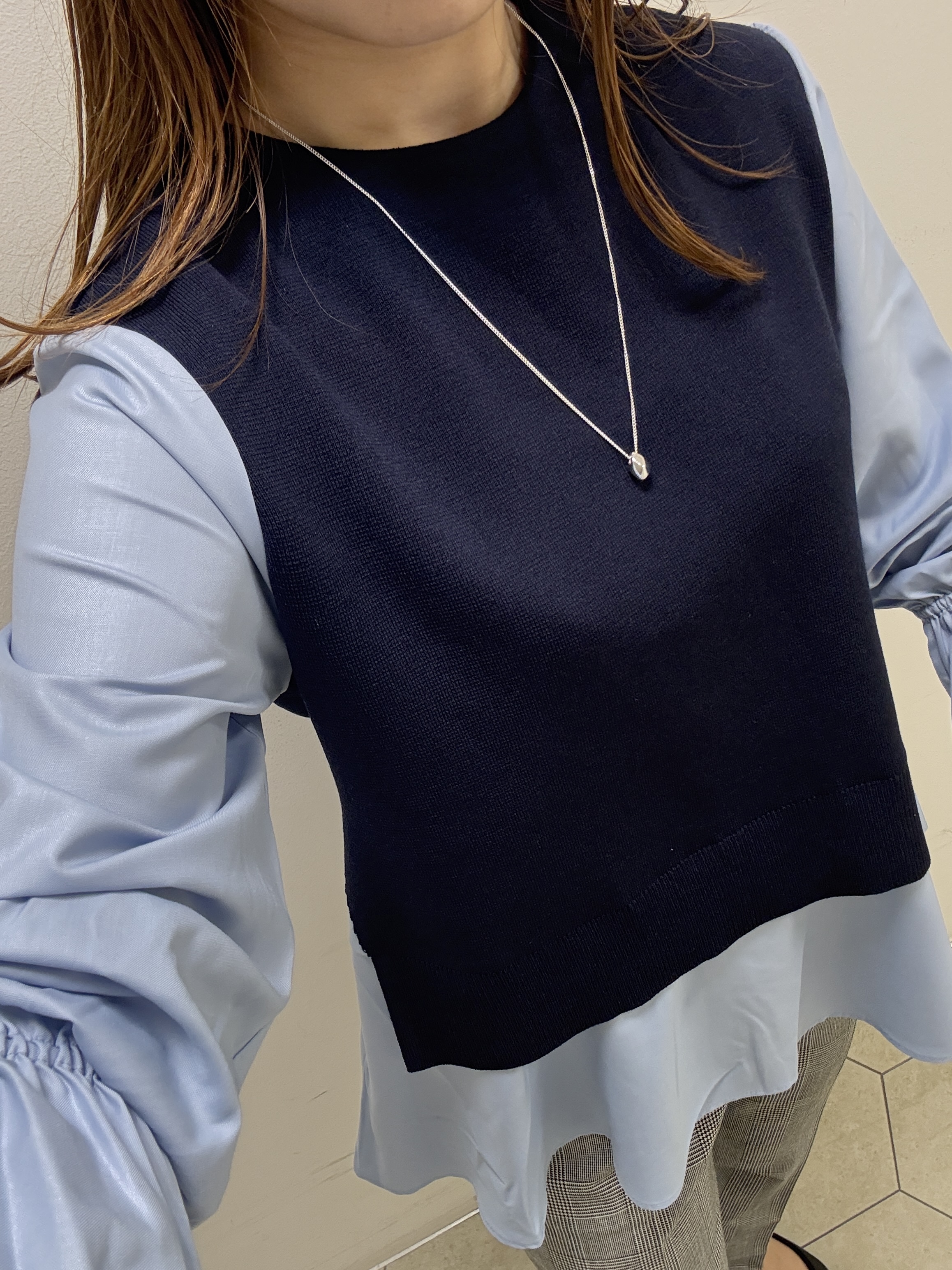 kahoさんの「INDIVI｜【洗える／1枚でコーデ完成】重ね着風ニットトップス」を使ったコーディネート