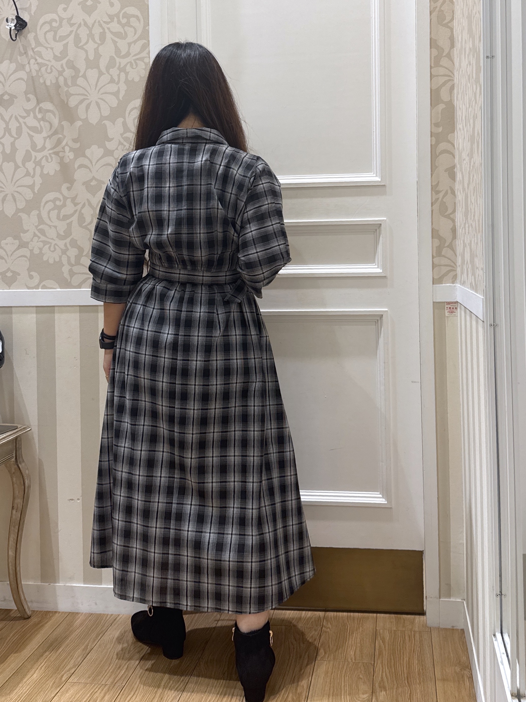 sachiさんの「grove｜チェック柄ベルト付シャツワンピース」を使ったコーディネート