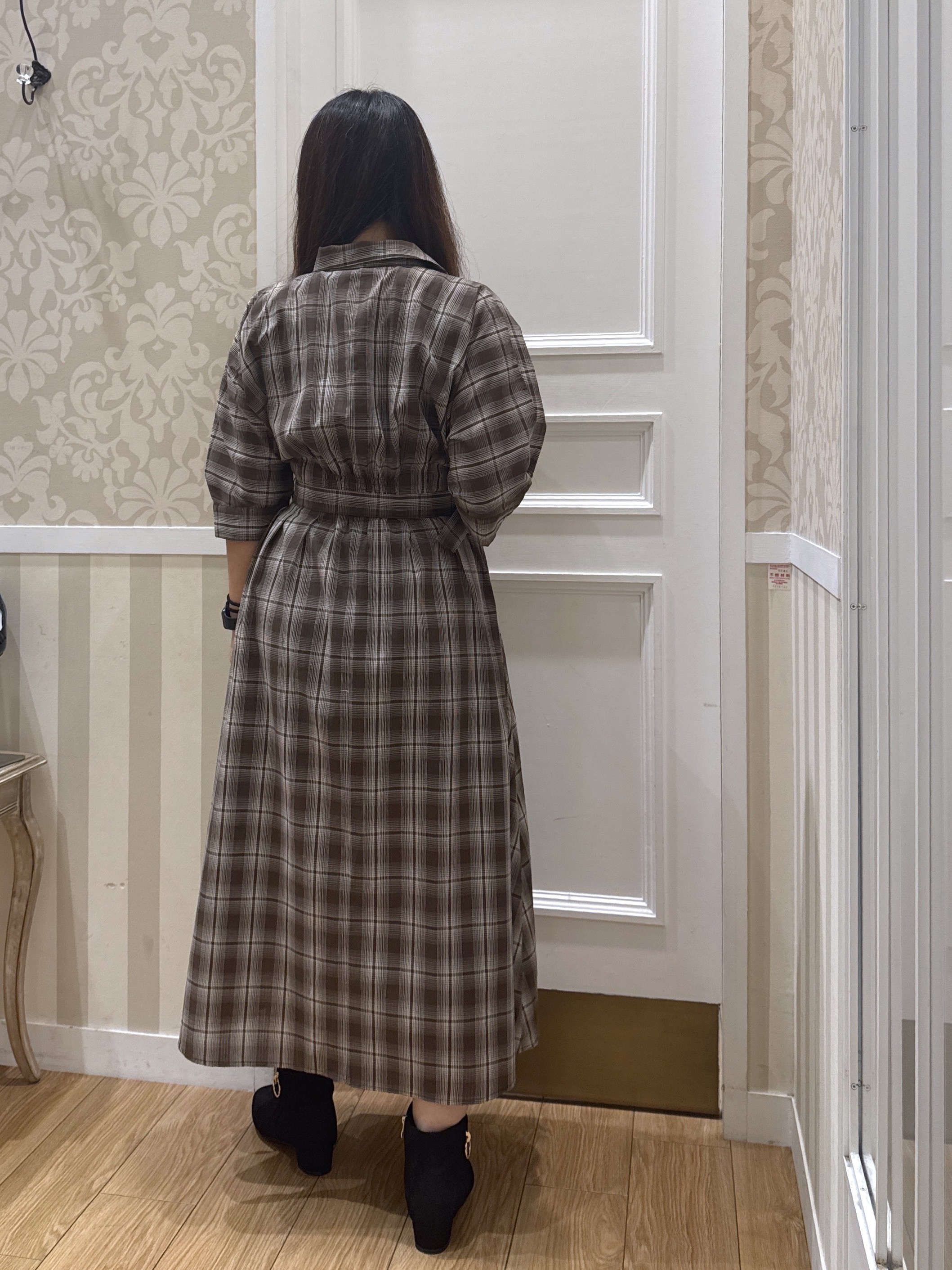 sachiさんの「grove｜チェック柄ベルト付シャツワンピース」を使ったコーディネート