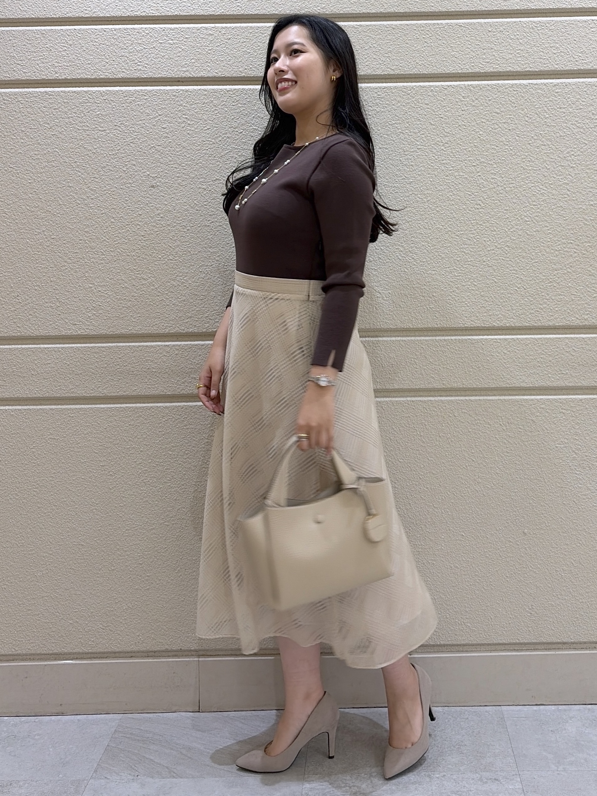 Momokaさんの「COUP DE CHANCE｜【手洗い可／日本製】ニットドッキングフレアワンピース」を使ったコーディネート
