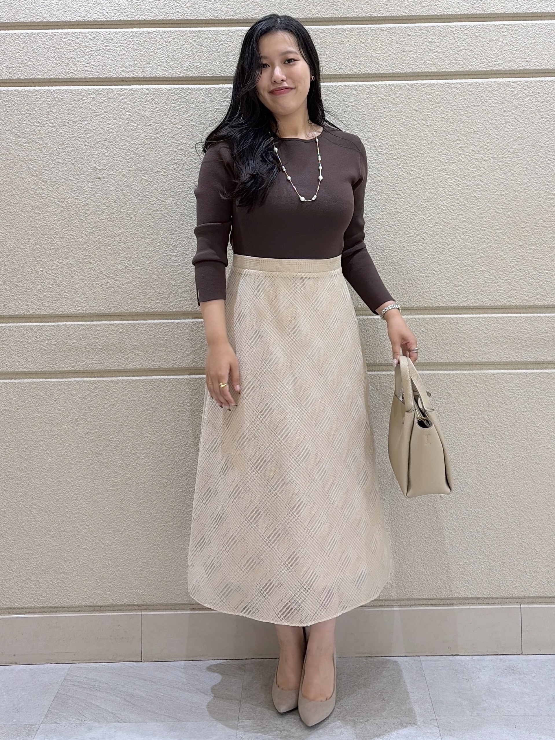 Momokaさんの「COUP DE CHANCE｜【手洗い可／日本製】ニットドッキングフレアワンピース」を使ったコーディネート