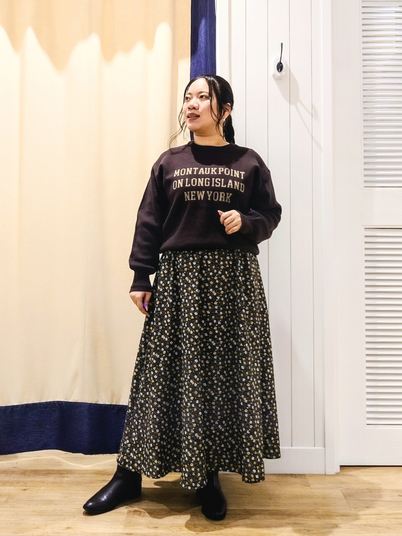 Haraさんの「Dessin｜【洗濯機OK/秋レイヤード】スウェットライク ロゴニット」を使ったコーディネート