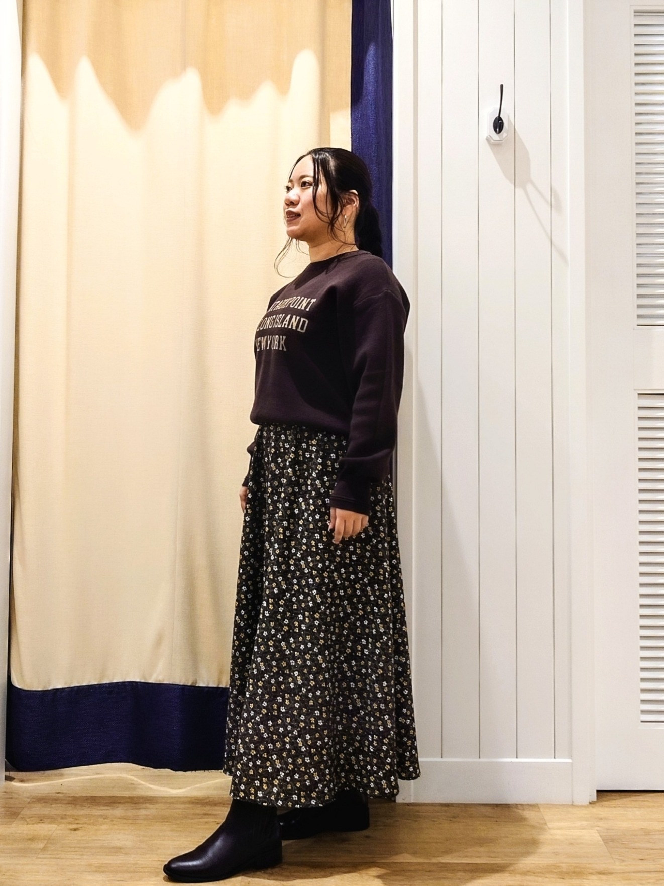 Haraさんの「Dessin｜【洗濯機OK/秋レイヤード】スウェットライク ロゴニット」を使ったコーディネート