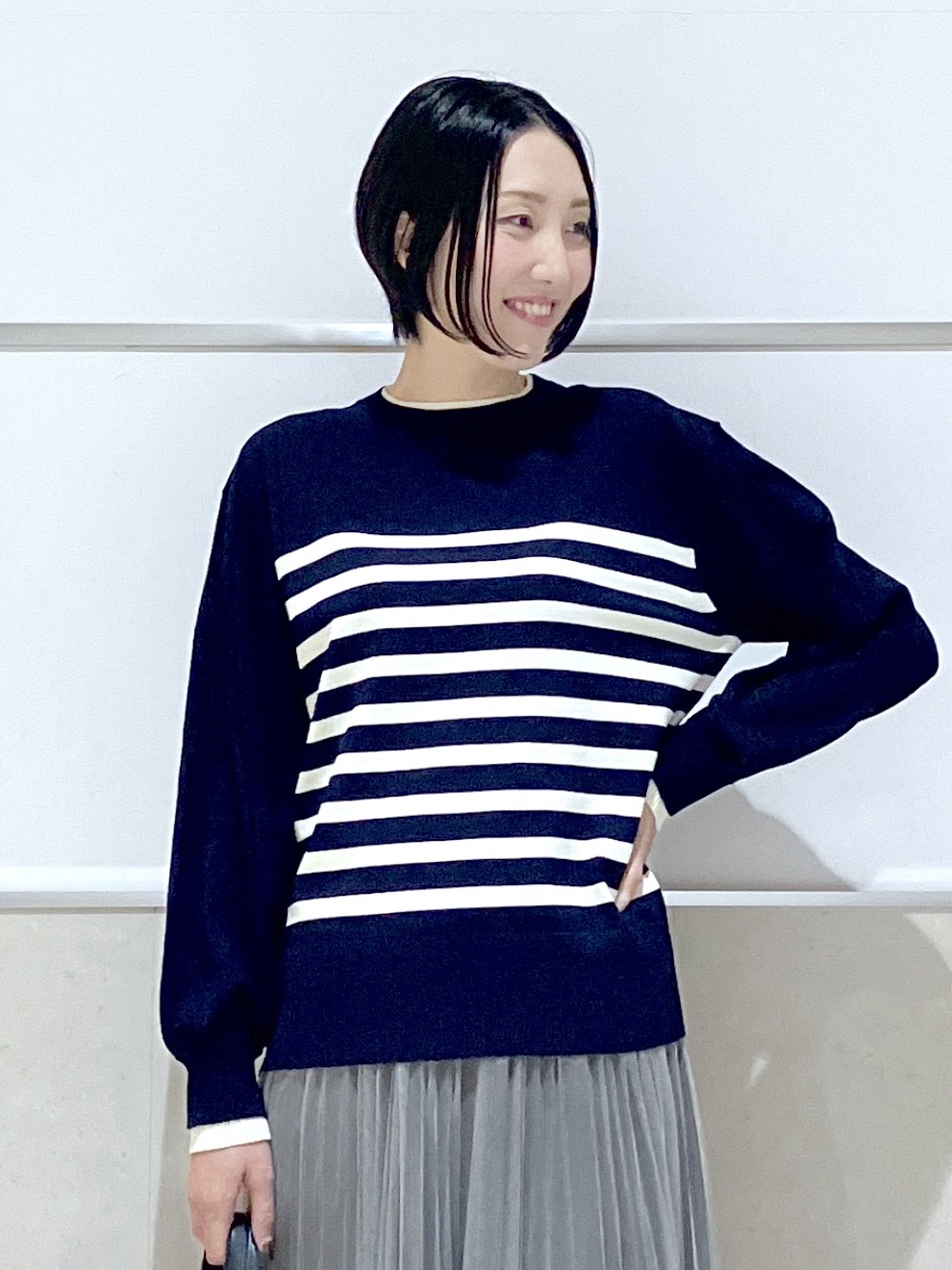eriko さんの「Dessin｜【洗濯機ＯＫ】バイカラー配色クルーネックニット」を使ったコーディネート
