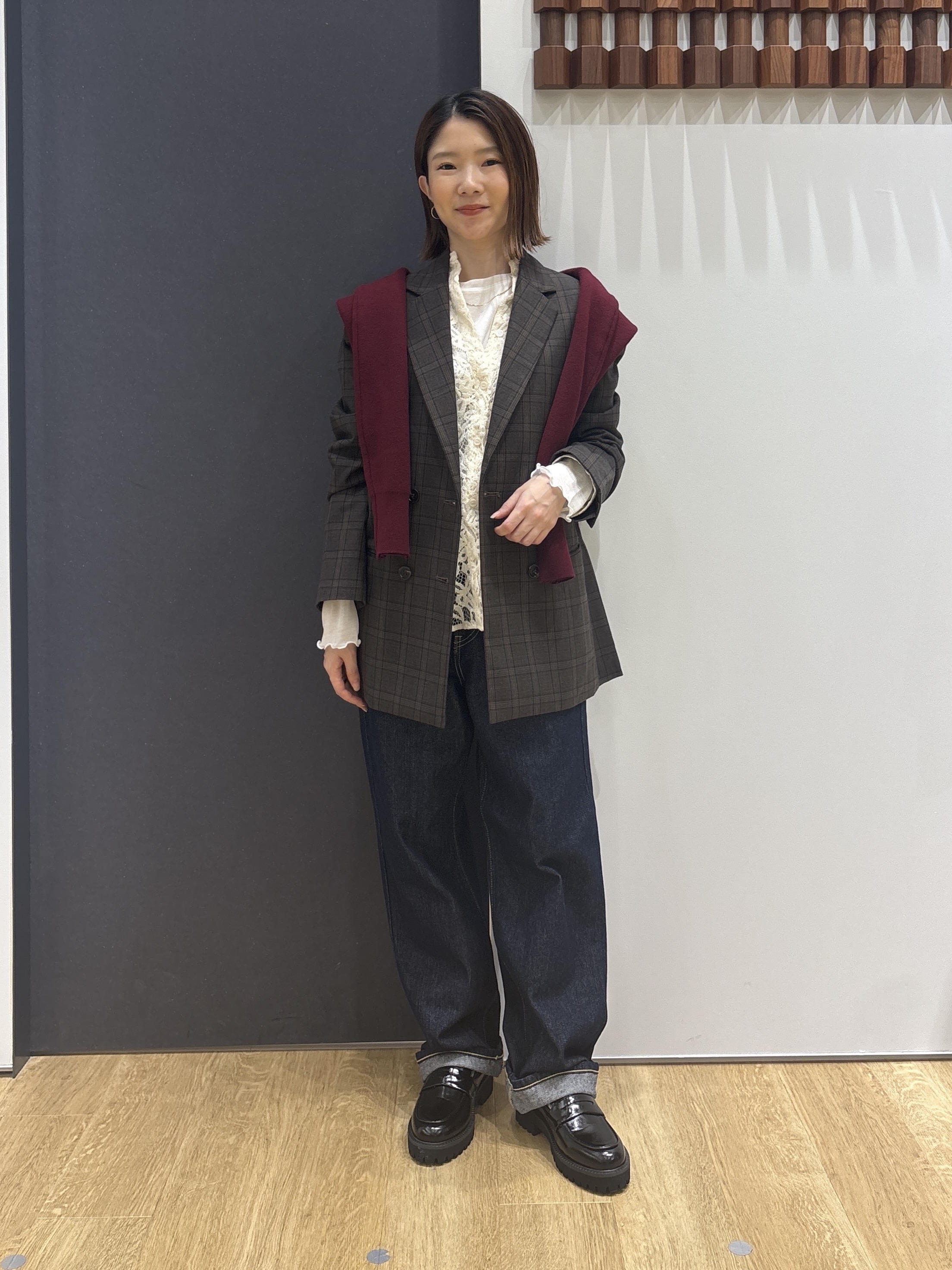 risaさんの「Dessin｜【セットアップ可/洗える】先染ウールライクチェック ダブルジャケット」を使ったコーディネート