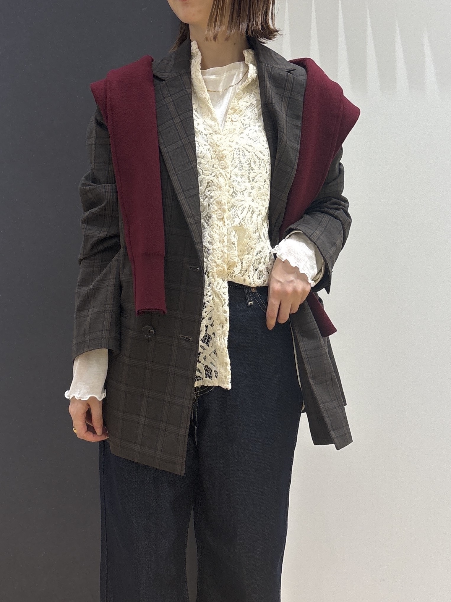 risaさんの「Dessin｜【セットアップ可/洗える】先染ウールライクチェック ダブルジャケット」を使ったコーディネート