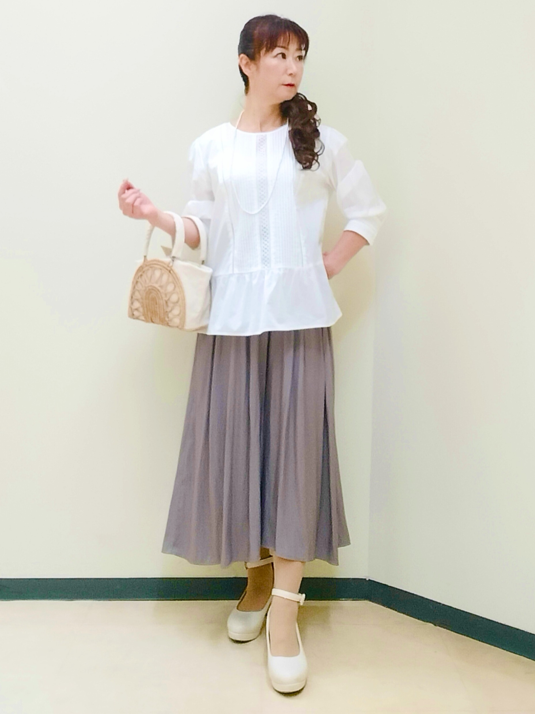花さんの「Reflect｜【手洗い可】ピンタックレースブラウス」を使ったコーディネート