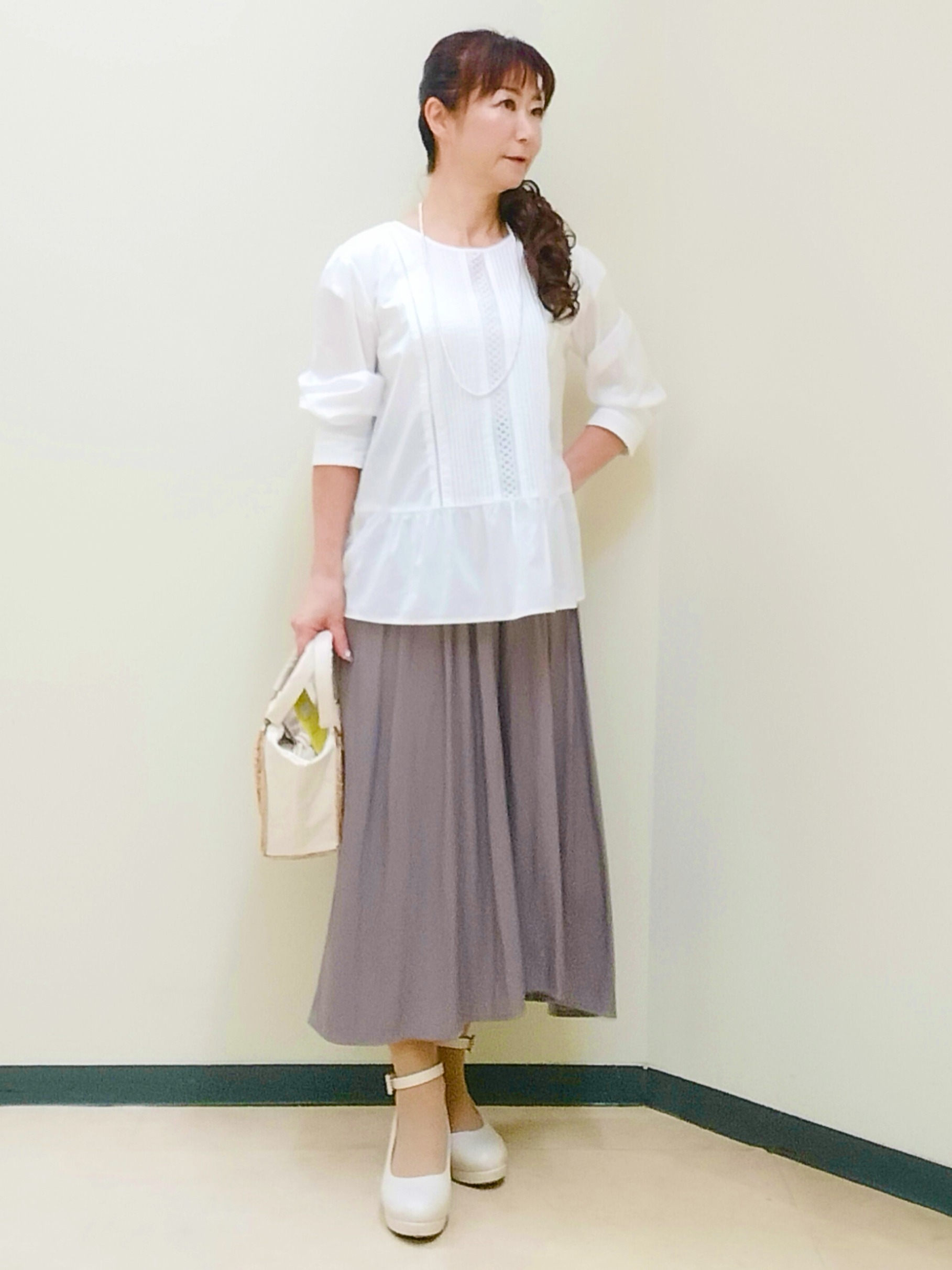 花さんの「Reflect｜【手洗い可】ピンタックレースブラウス」を使ったコーディネート