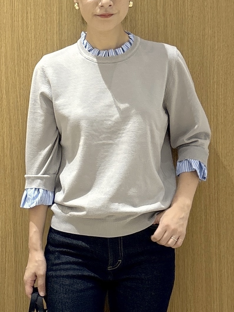 たけねぇさんの「OPAQUE.CLIP｜【森絵梨佳さん着用】フリルドッキングニット《UVケア／遮熱性／洗濯機OK》」を使ったコーディネート