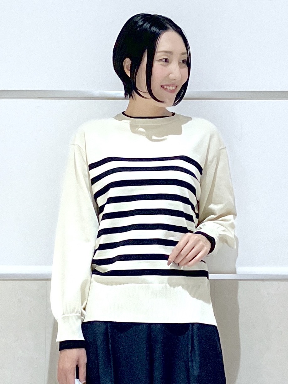 eriko さんの「Dessin｜【1枚でサマになる/洗濯機ＯＫ】レイヤード風 配色クルーネックニット」を使ったコーディネート