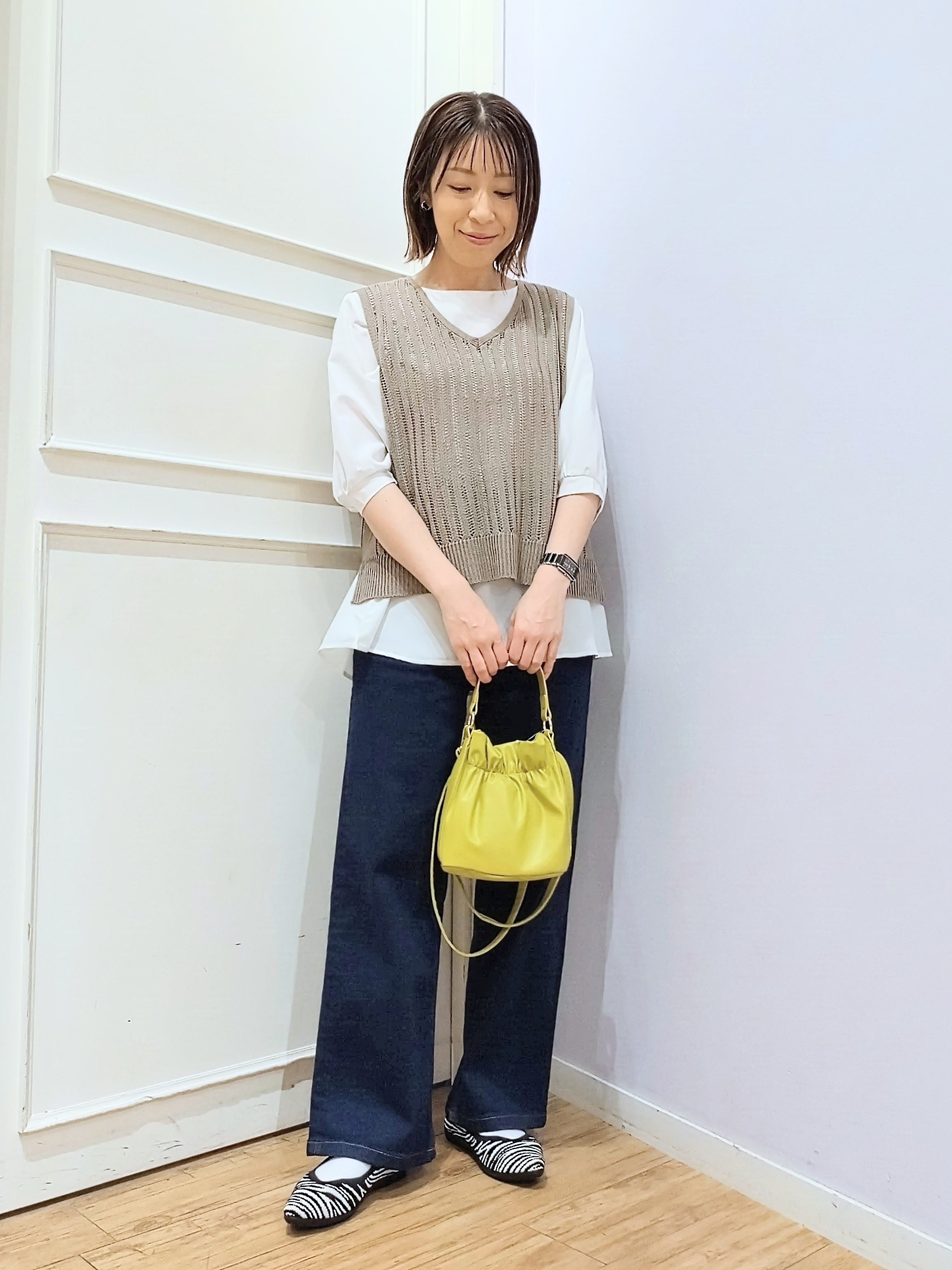 miomioさんの「SHOO･LA･RUE｜【S-LL】洗濯後しわになりにくい 麻調リブブルゾン」を使ったコーディネート