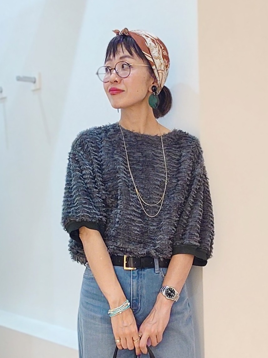 MUTSUKOさんの「UNTITLED｜【秋映え/体型カバー】フェザージャガードプルオーバー」を使ったコーディネート