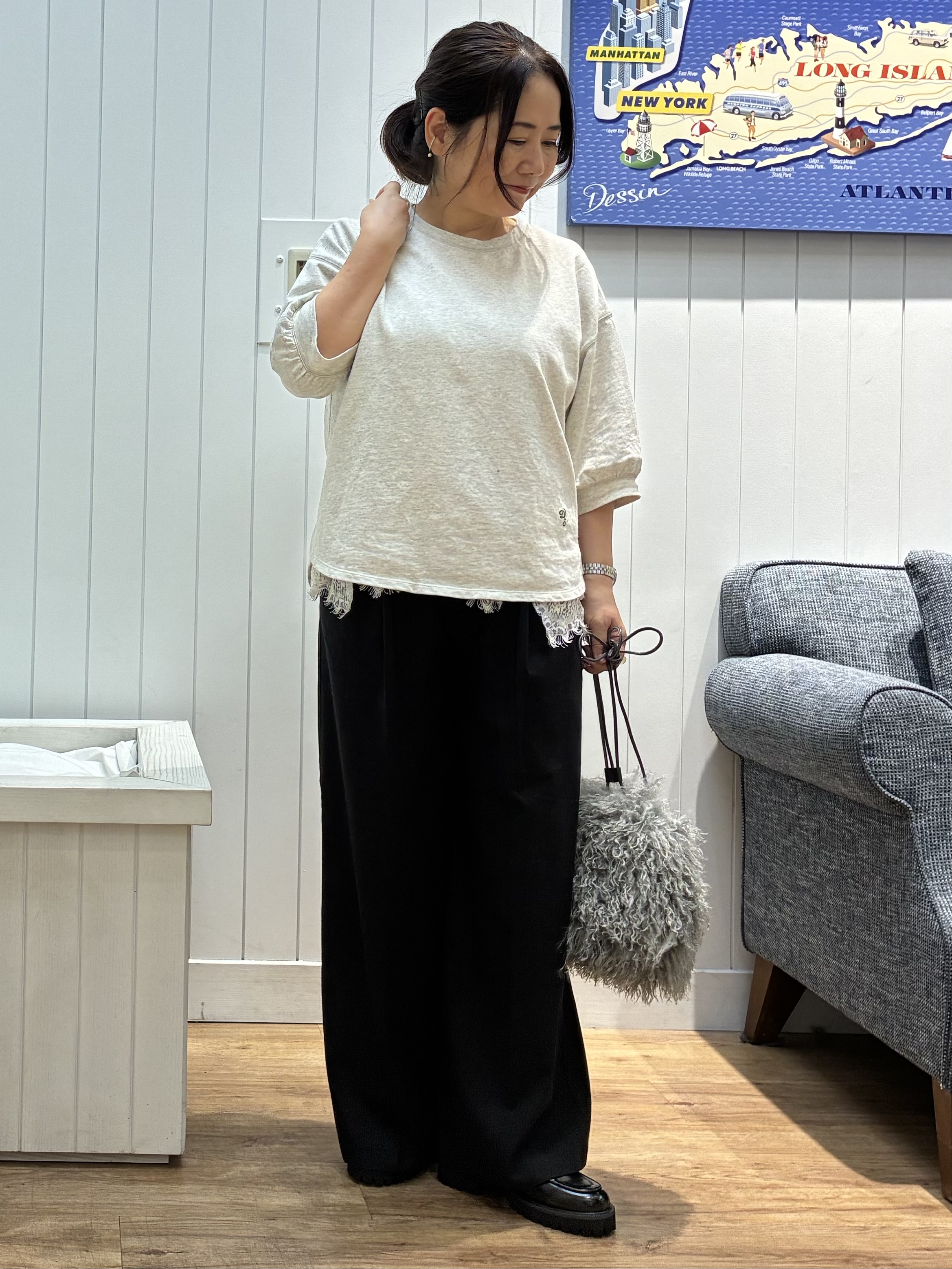 msatoさんの「Dessin｜【高レビュー/洗える/XS-L】バックヘンリーミニ裏毛 5分袖」を使ったコーディネート