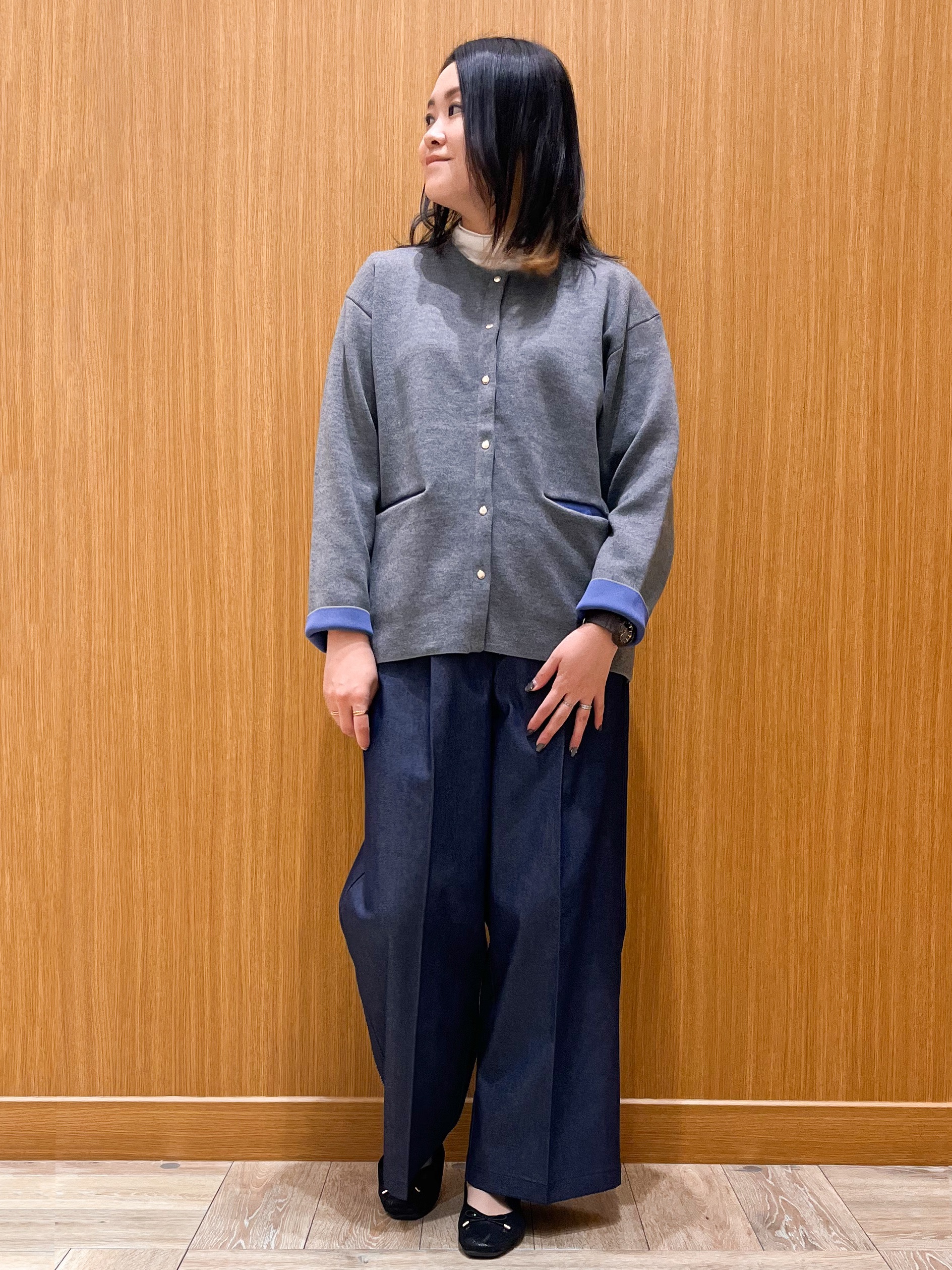 aさんの「OPAQUE.CLIP｜スナップボタン 配色ニットカーディガン【洗濯機OK】」を使ったコーディネート