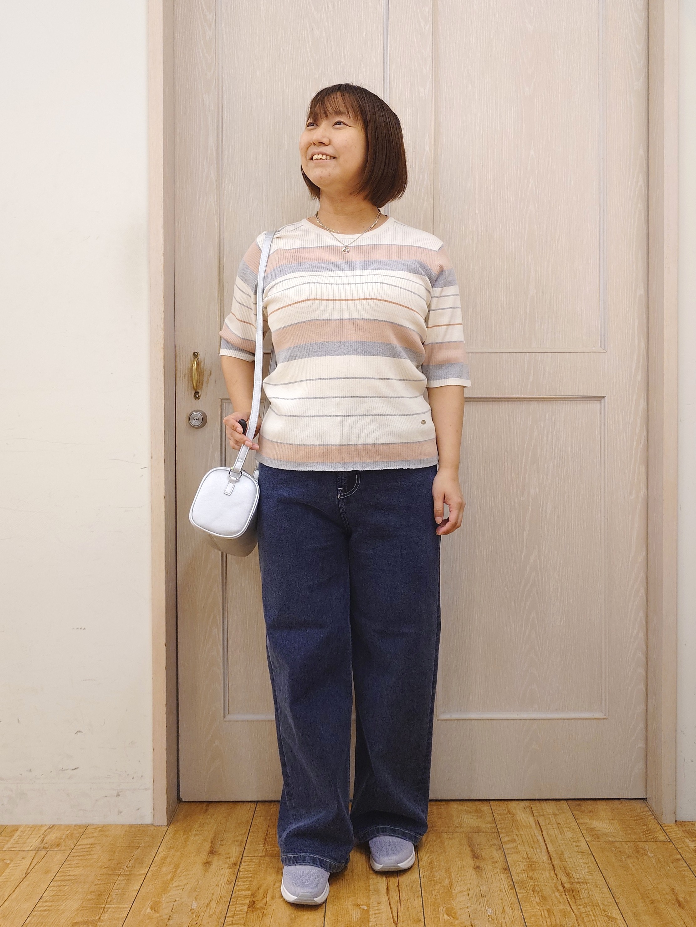 とろろさんの「SHOO･LA･RUE｜【S-LL】オンオフ着られる マルチボーダーリブニット」を使ったコーディネート