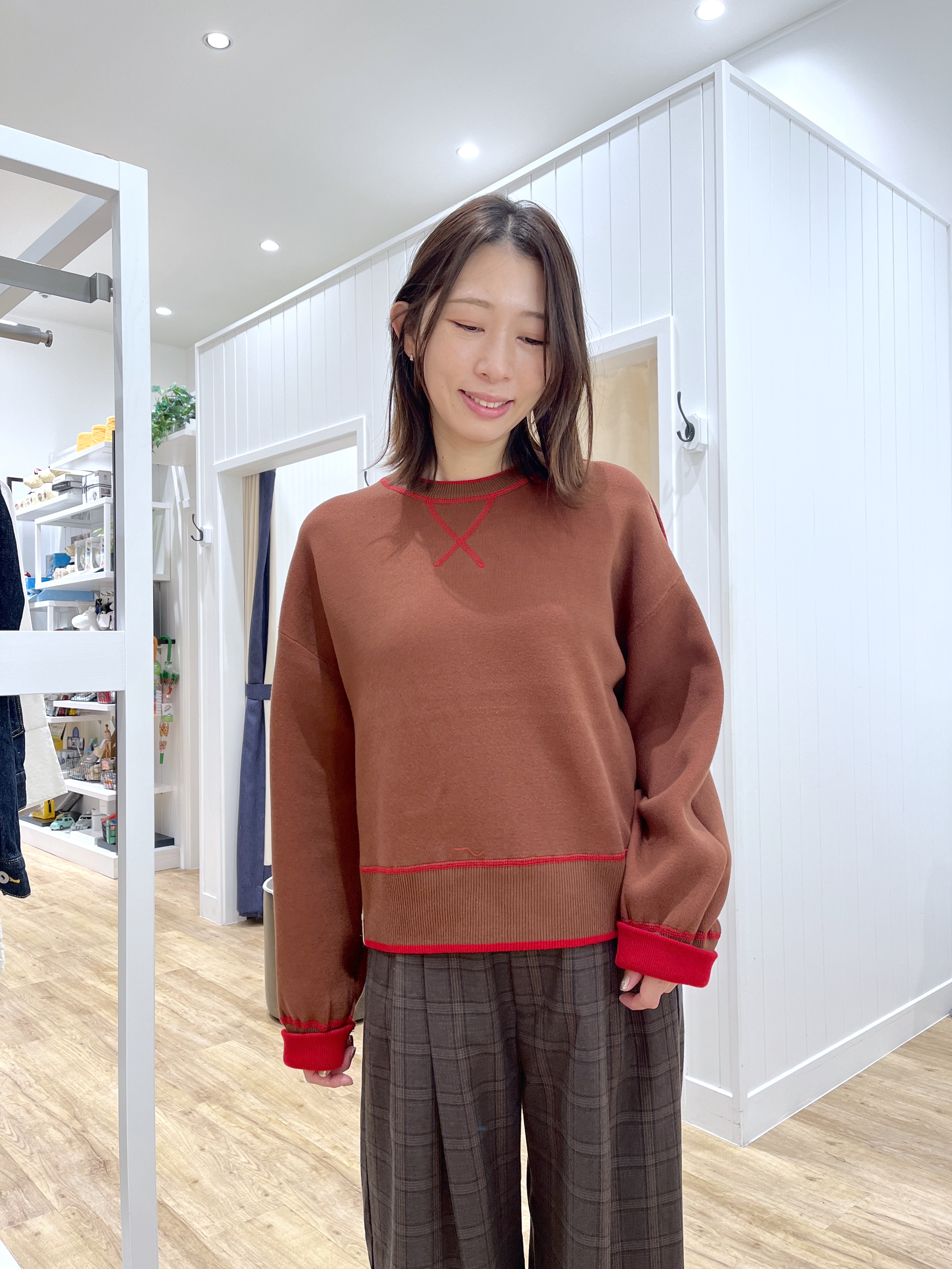 canaさんの「Dessin｜【2WAY/洗濯機OK/XS-L】配色リバーシブル コットンジャカード クルーネックニット」を使ったコーディネート