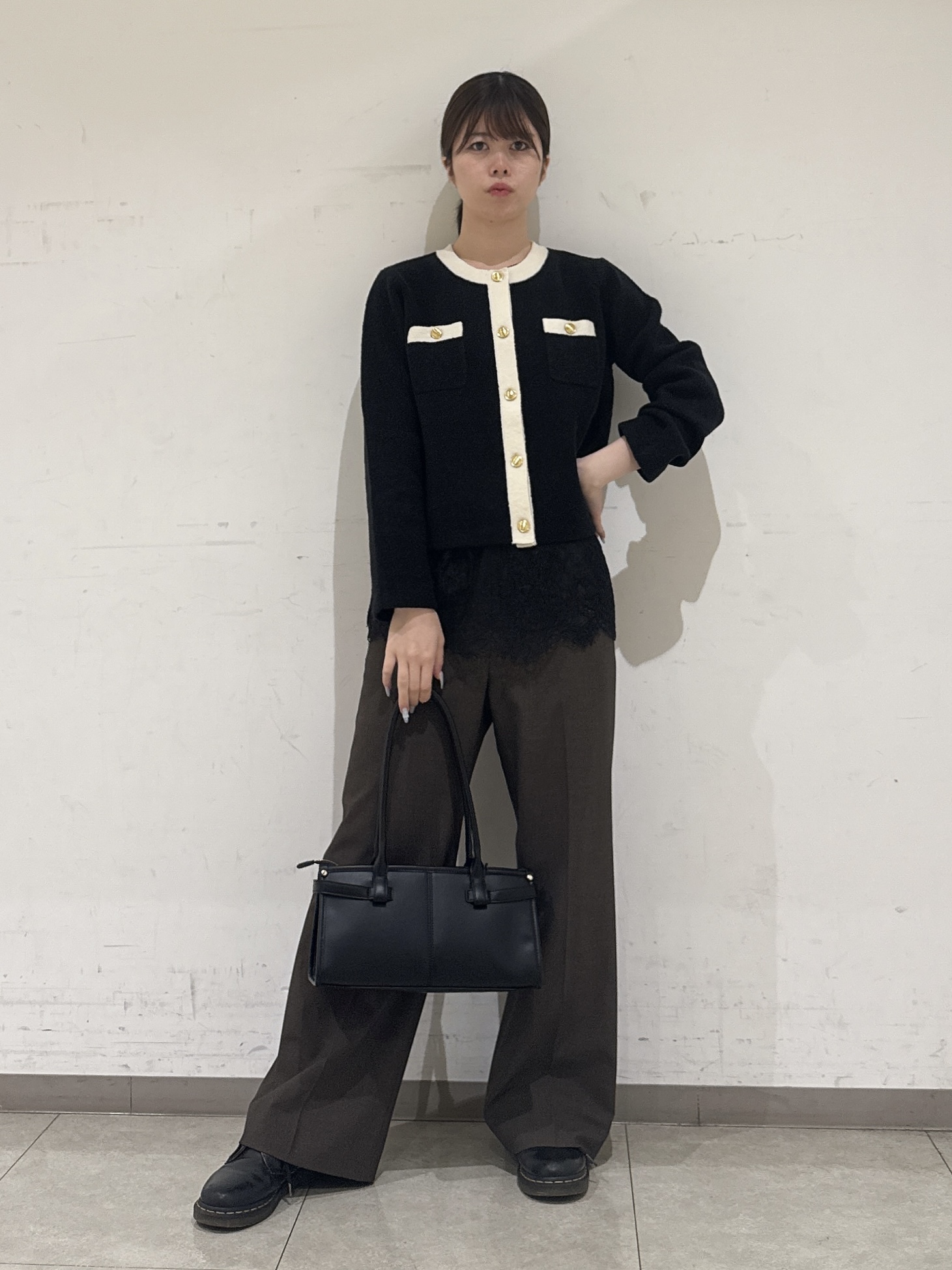 rinaさんの「INDIVI｜【軽やか】ブークレニットジャケット」を使ったコーディネート