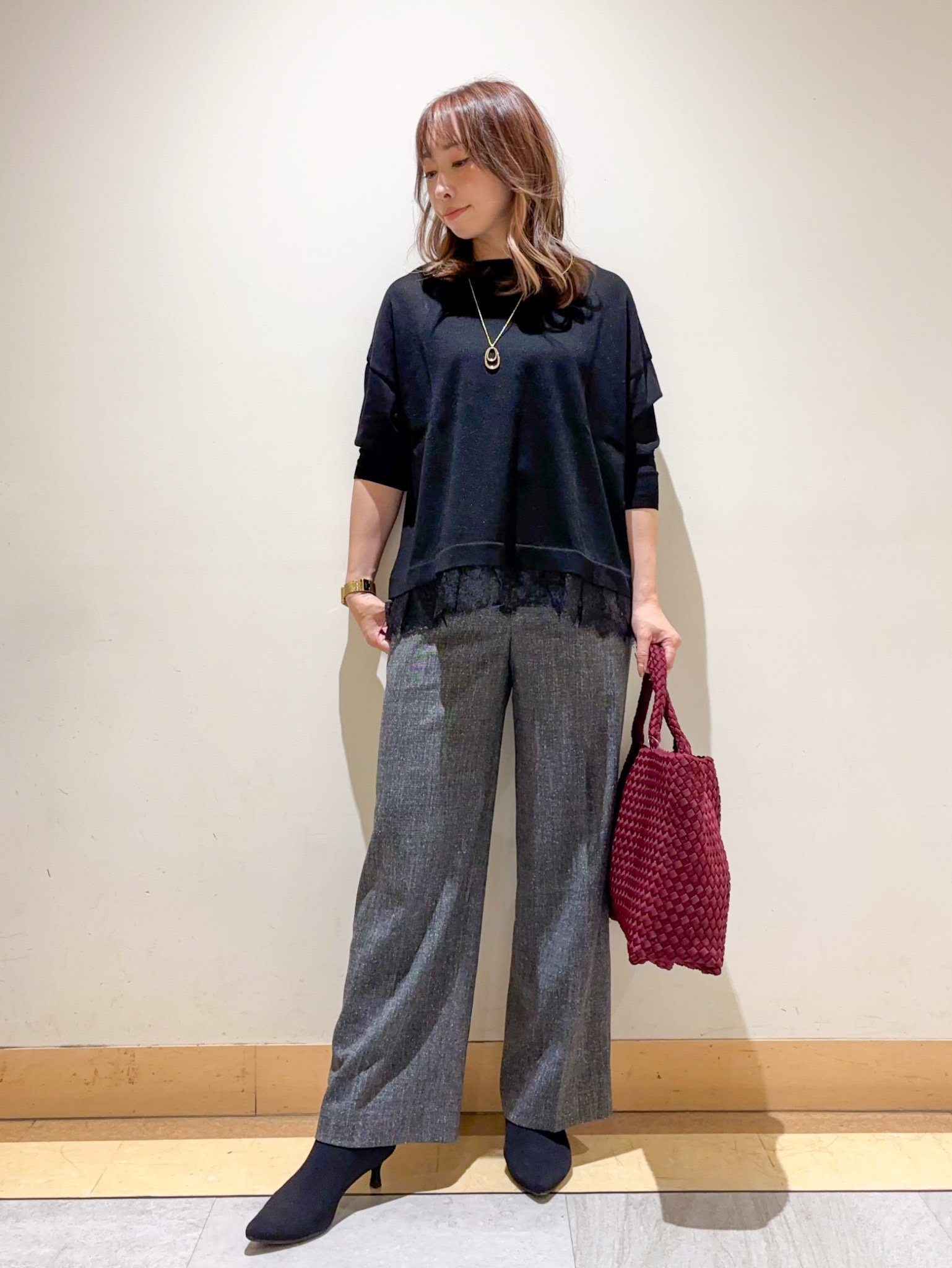 sattoさんの「UNTITLED｜【一枚で着映え】レースドッキングニットプルオーバー」を使ったコーディネート