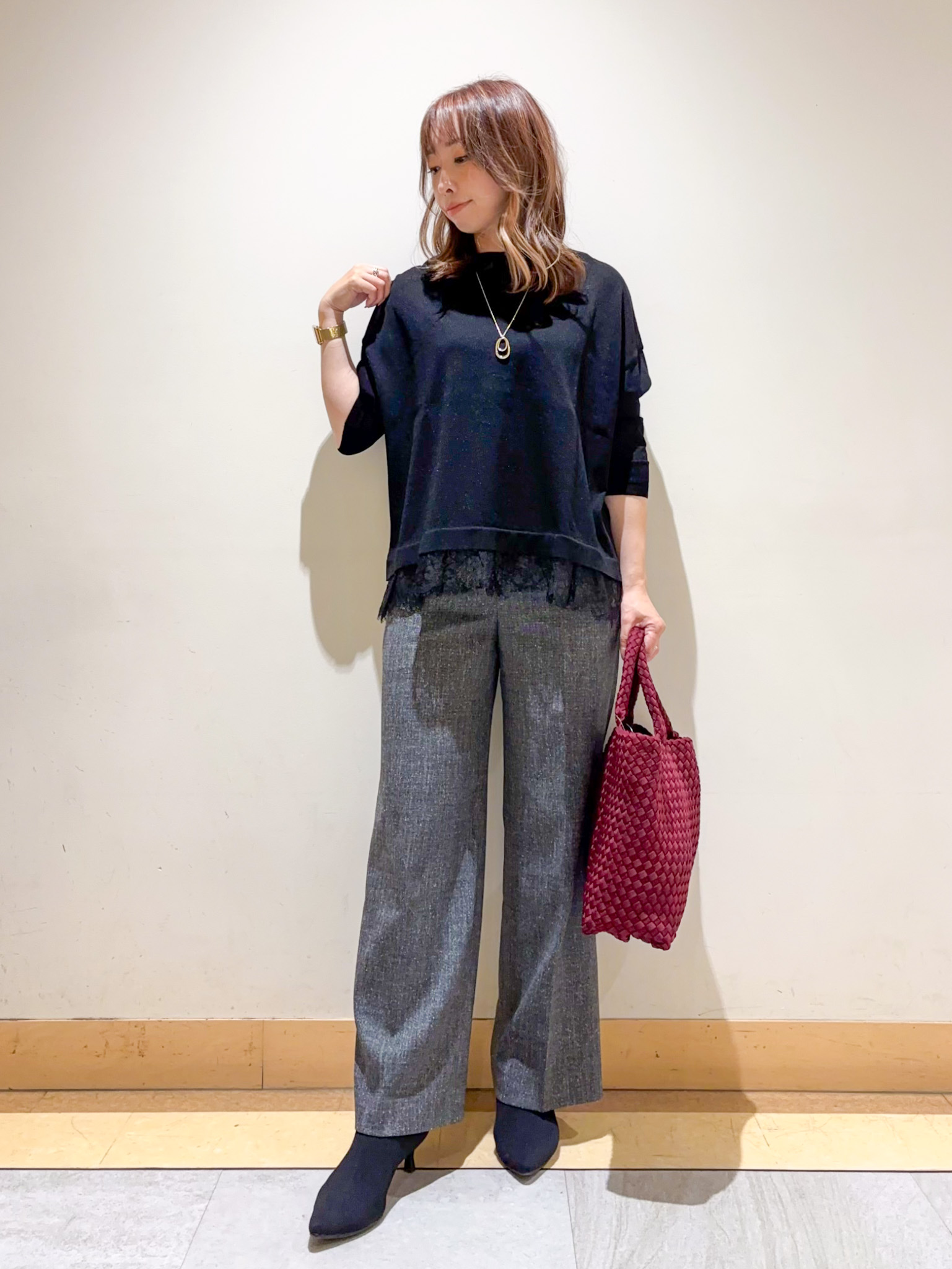 sattoさんの「UNTITLED｜【一枚で着映え】レースドッキングニットプルオーバー」を使ったコーディネート