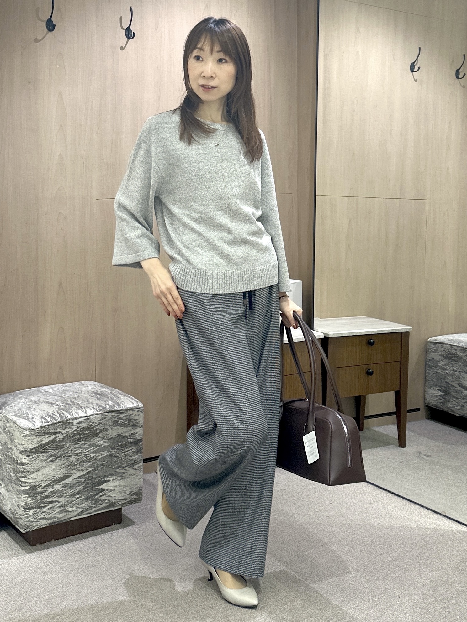 Miwaさんの「UNTITLED｜【アンサンブル可/手洗い可】杢調プルオーバーニット」を使ったコーディネート
