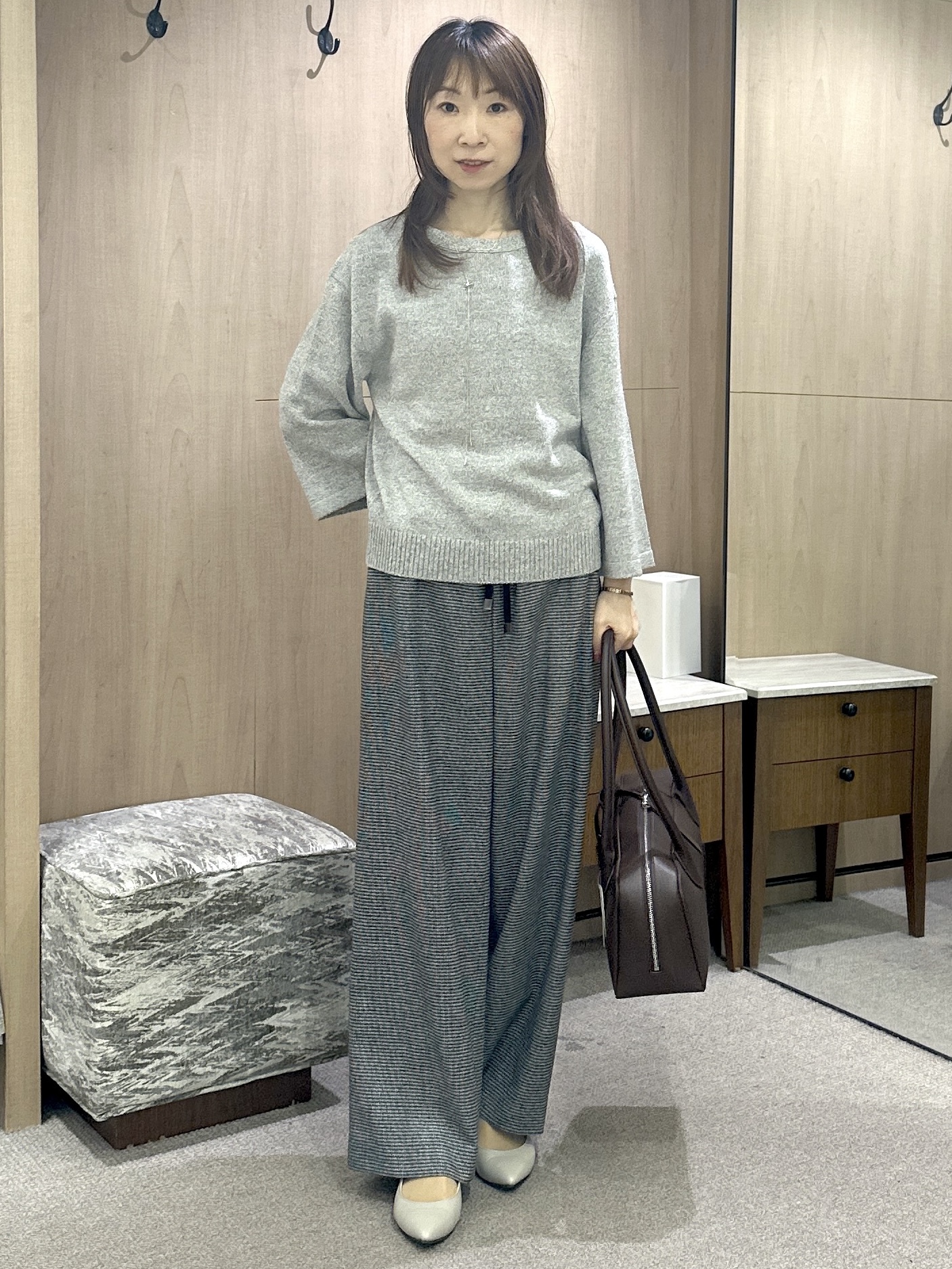 Miwaさんの「UNTITLED｜【アンサンブル可/手洗い可】杢調プルオーバーニット」を使ったコーディネート