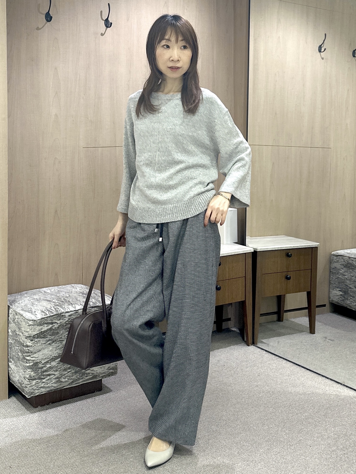 Miwaさんの「UNTITLED｜【アンサンブル可/手洗い可】杢調プルオーバーニット」を使ったコーディネート